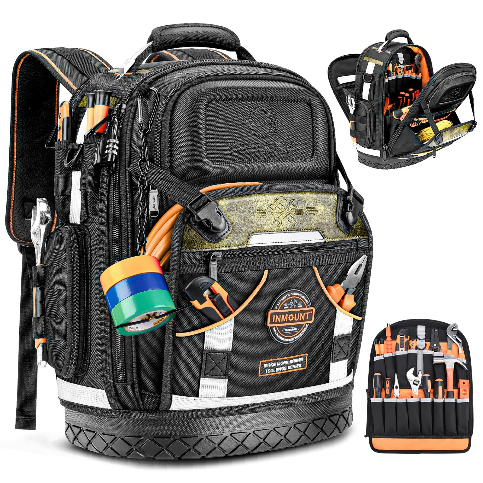 Heavy Duty Tool Backpack for Men, Durable 1680D Organizer with Molded Base & Loc