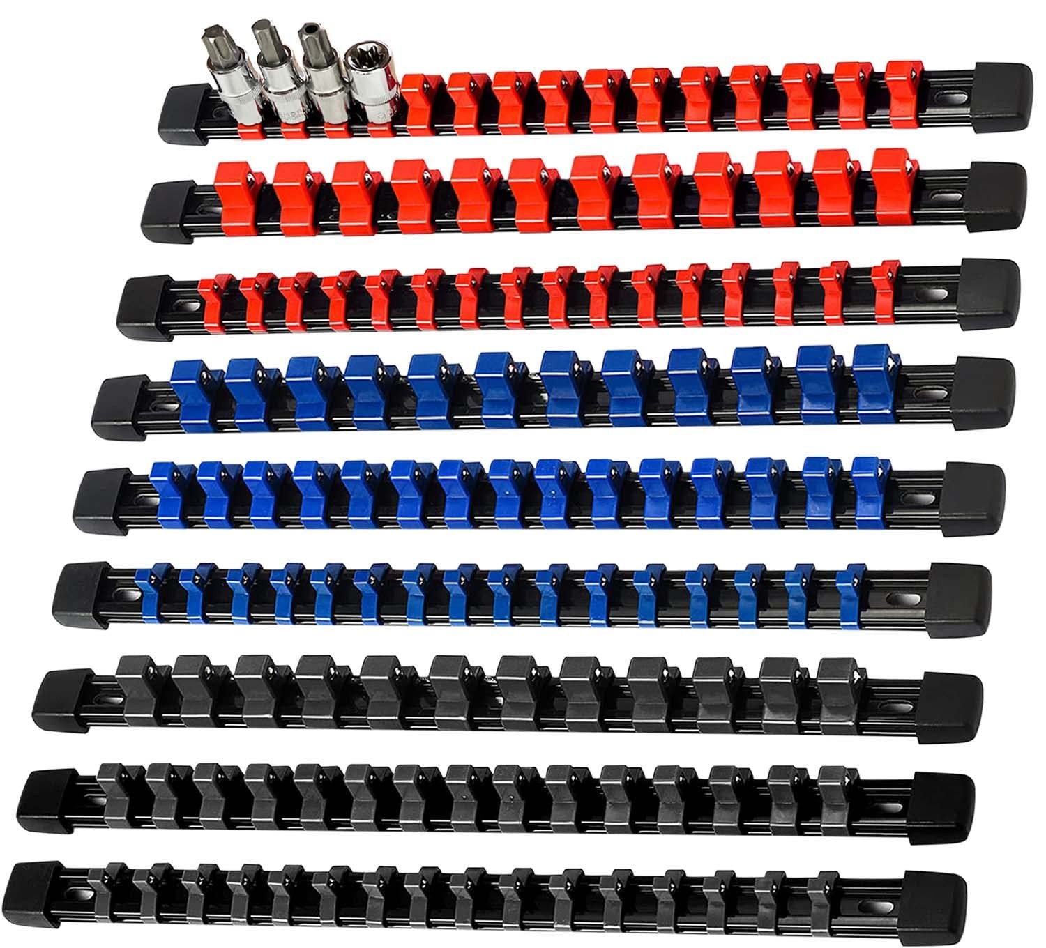 AMM 9-Piece Socket Organizer, 1/2 inch, 3/8 inch and 1/4 9PC, Colorful