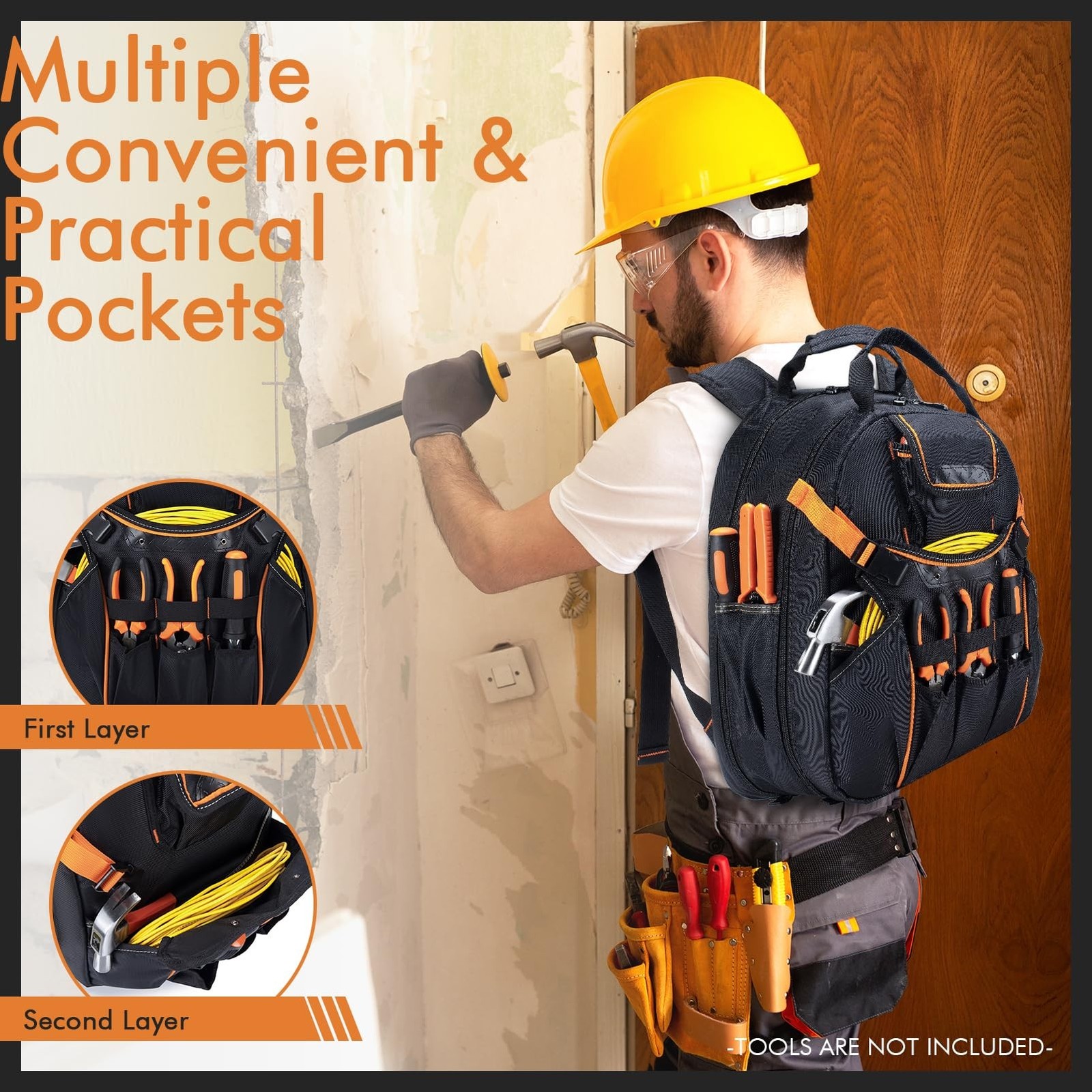 Tool Backpack Heavy Duty 52 Pockets Tool Bag Backpack for Men Waterproof Elec…