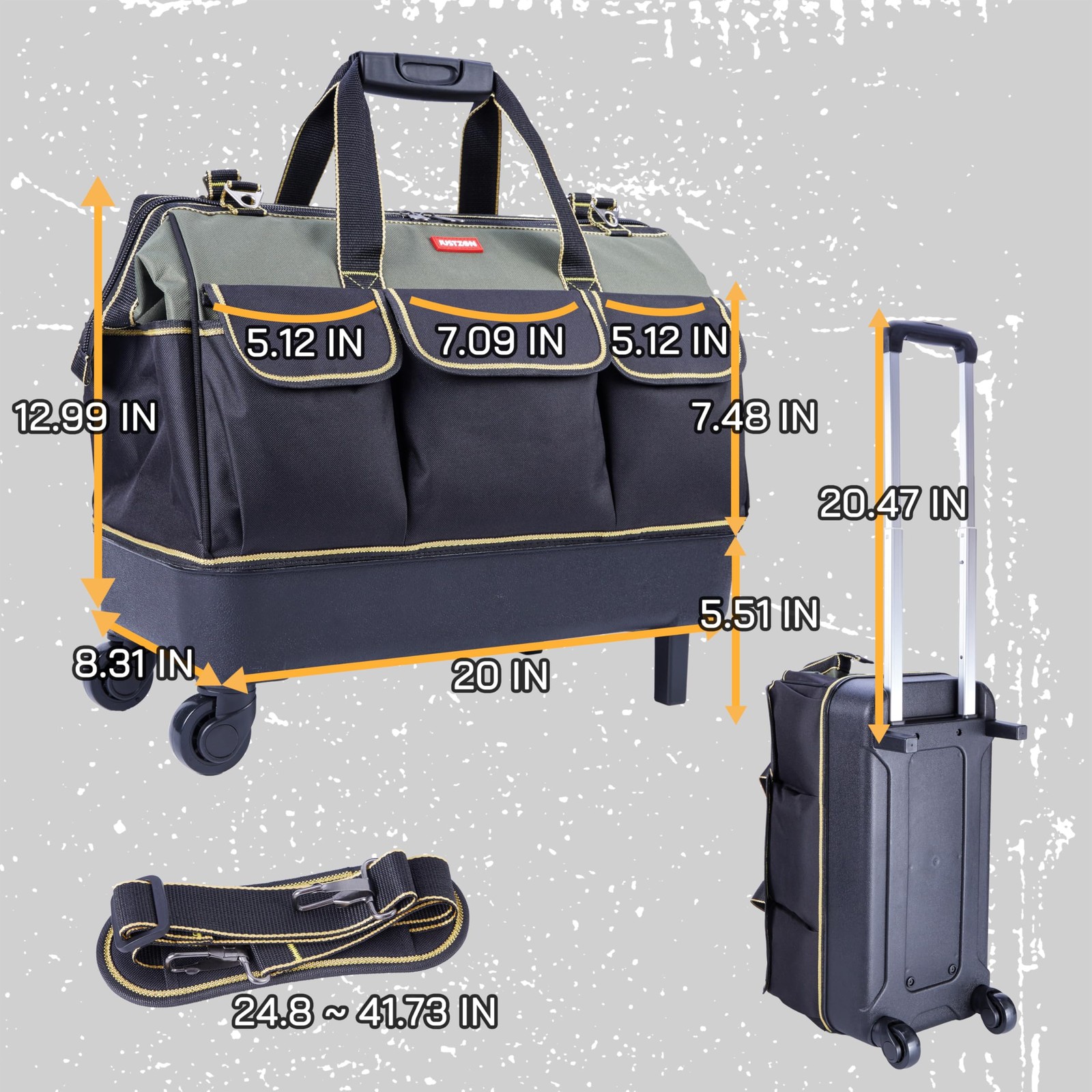 Justzon Rolling Tool Bag Wheels For Electrician Hvac Tool Bag Organizer Hidden