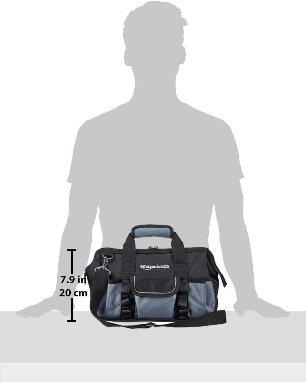 Durable Tool Storage Bag with 16 Pockets & Adjustable Strap, 12in, Black & Gray