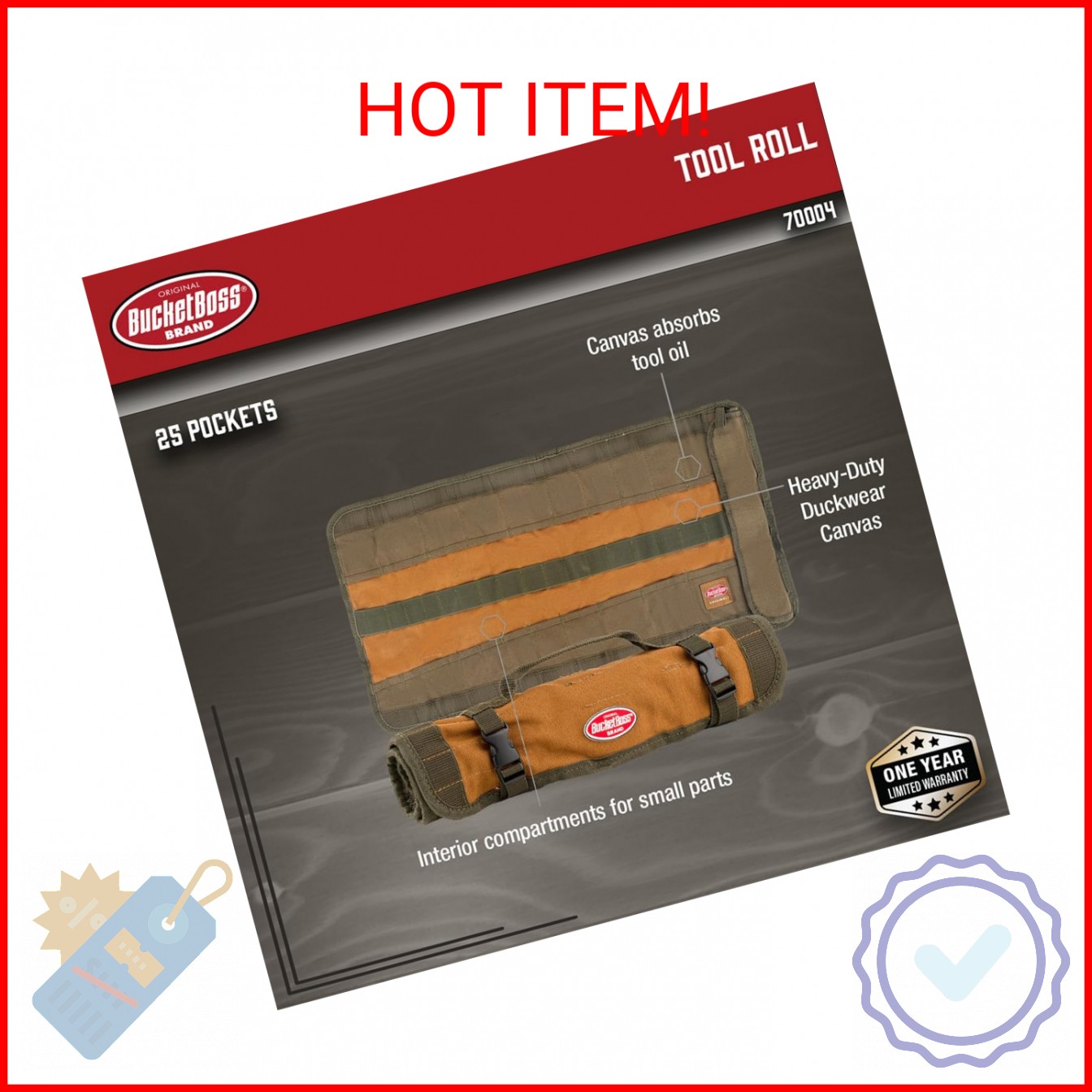 Bucket Boss – Tool Roll, Tool Bags – Original Series (70004) , Brown