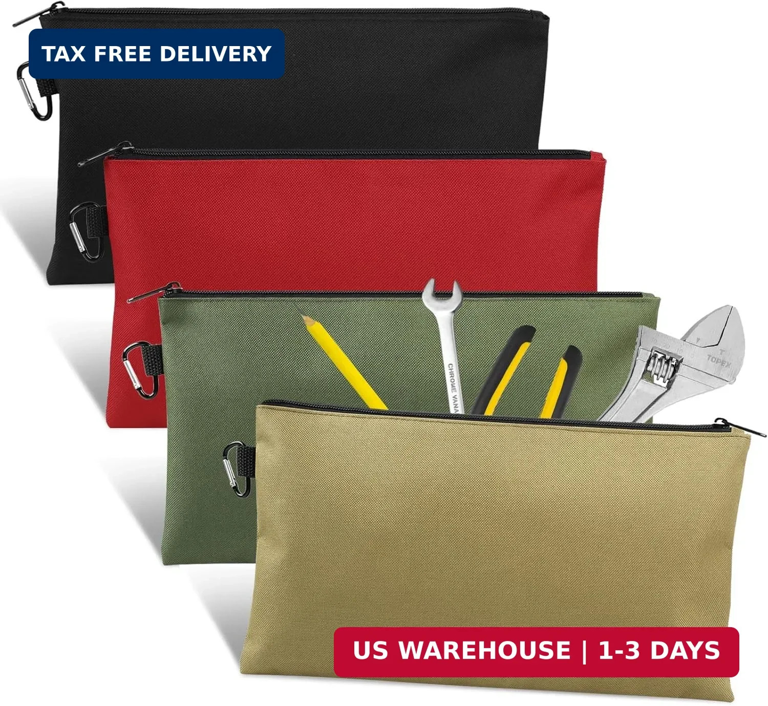 4 Pack Tool Bag, Premium Tool Pouch Zipper Bag, 12″ Tool Pouch with Zipper, Mult