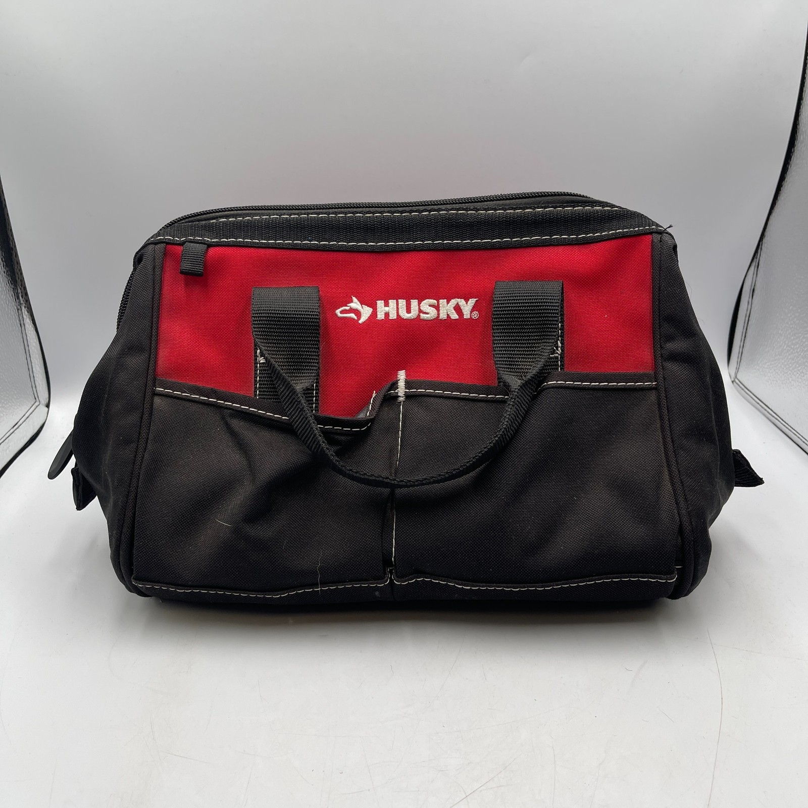 Husky 12 In Tool Bag Red Black Zippered Main Compartment Pockets Water-Resistant