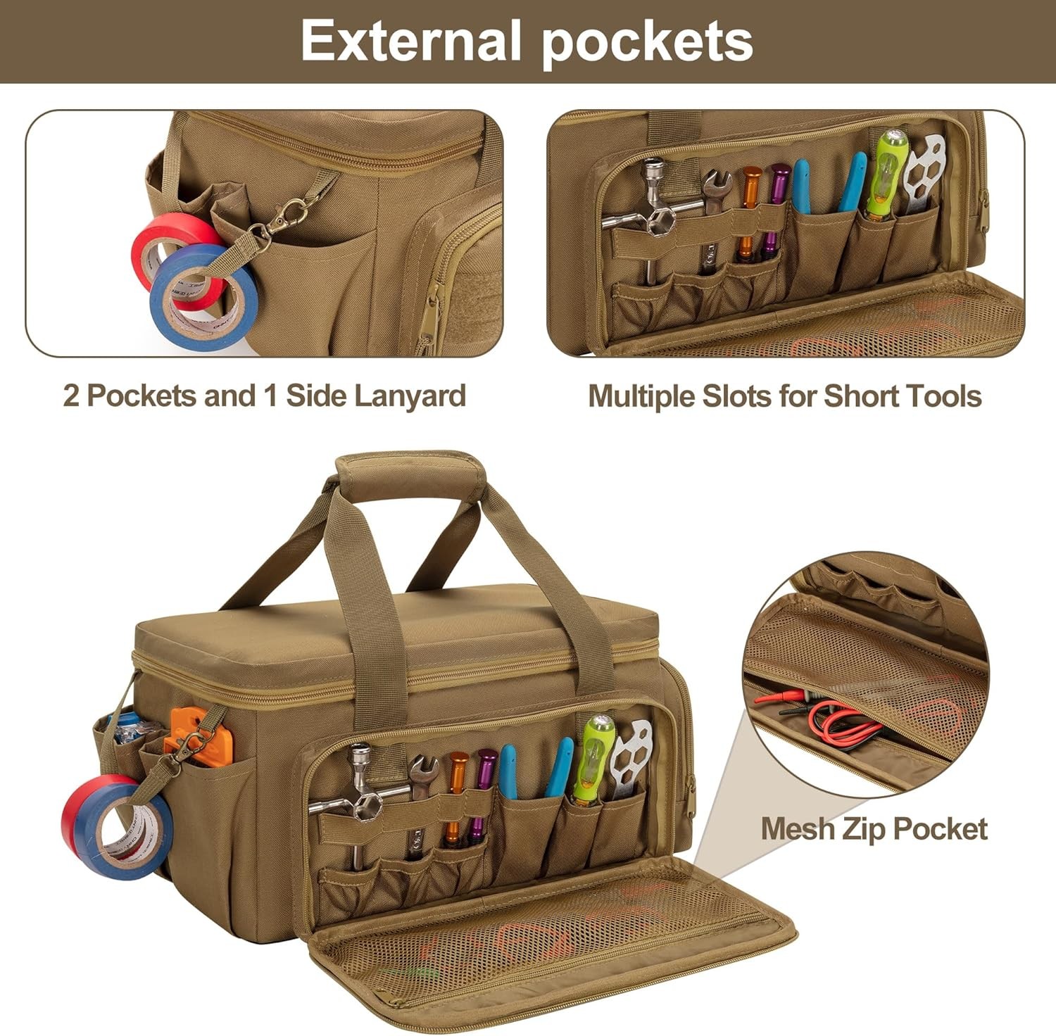 14 Inch Heavy Duty Canvas Tool Bag Organizer Reinforced Bottom Multiple Pockets