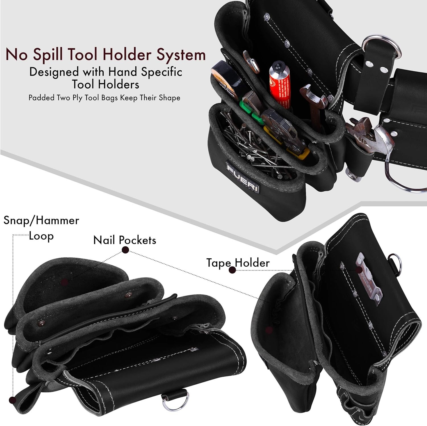 FUERI Tool Pouch Framers Combo Tool Belt Set, Multipurpose 17 Pocket Work Belt