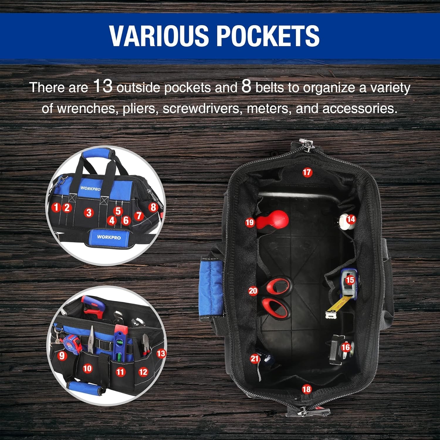 16-inch Wide Mouth Waterproof Tool Bag with Molded Base for Organizing Tools