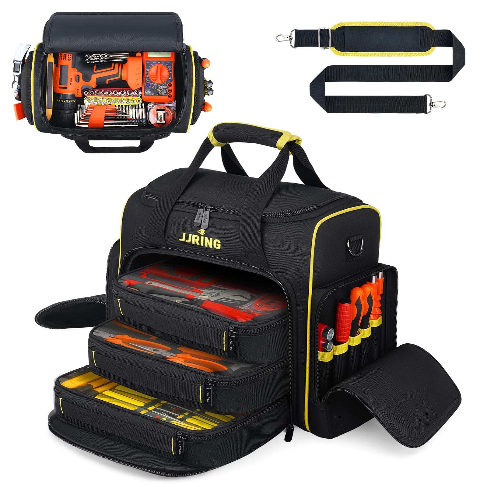 Tool Bag 3 Removable Cases Double Layers Large Capacity Waterproof Yellow