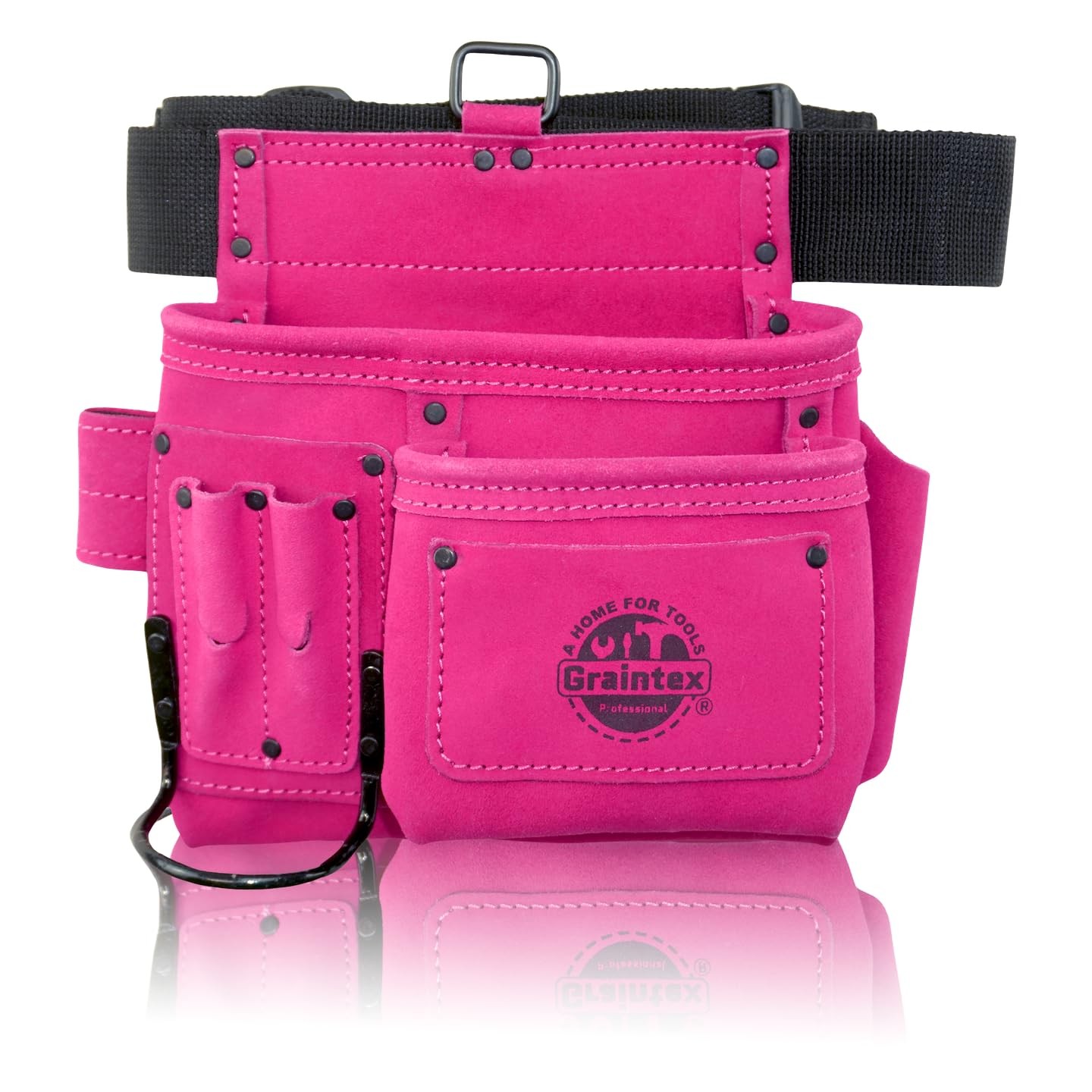 GRAINTEX SS2081 5 Pocket Nail & Tool Pouch Pink Color Suede Leather with 2