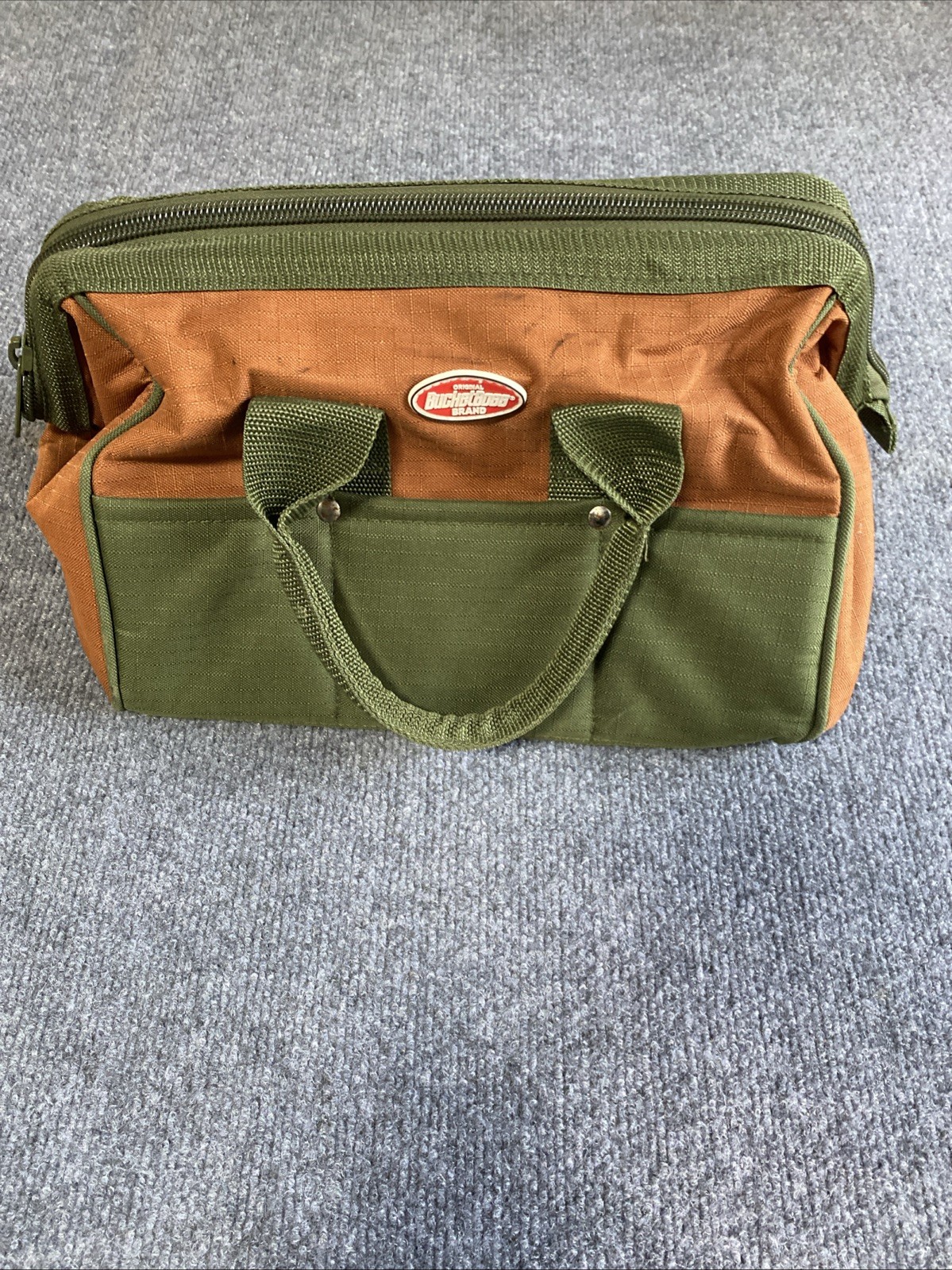 Bucket Boss Tool Bag 15” Olive Green Brown Canvas Zipper Tote Organizer