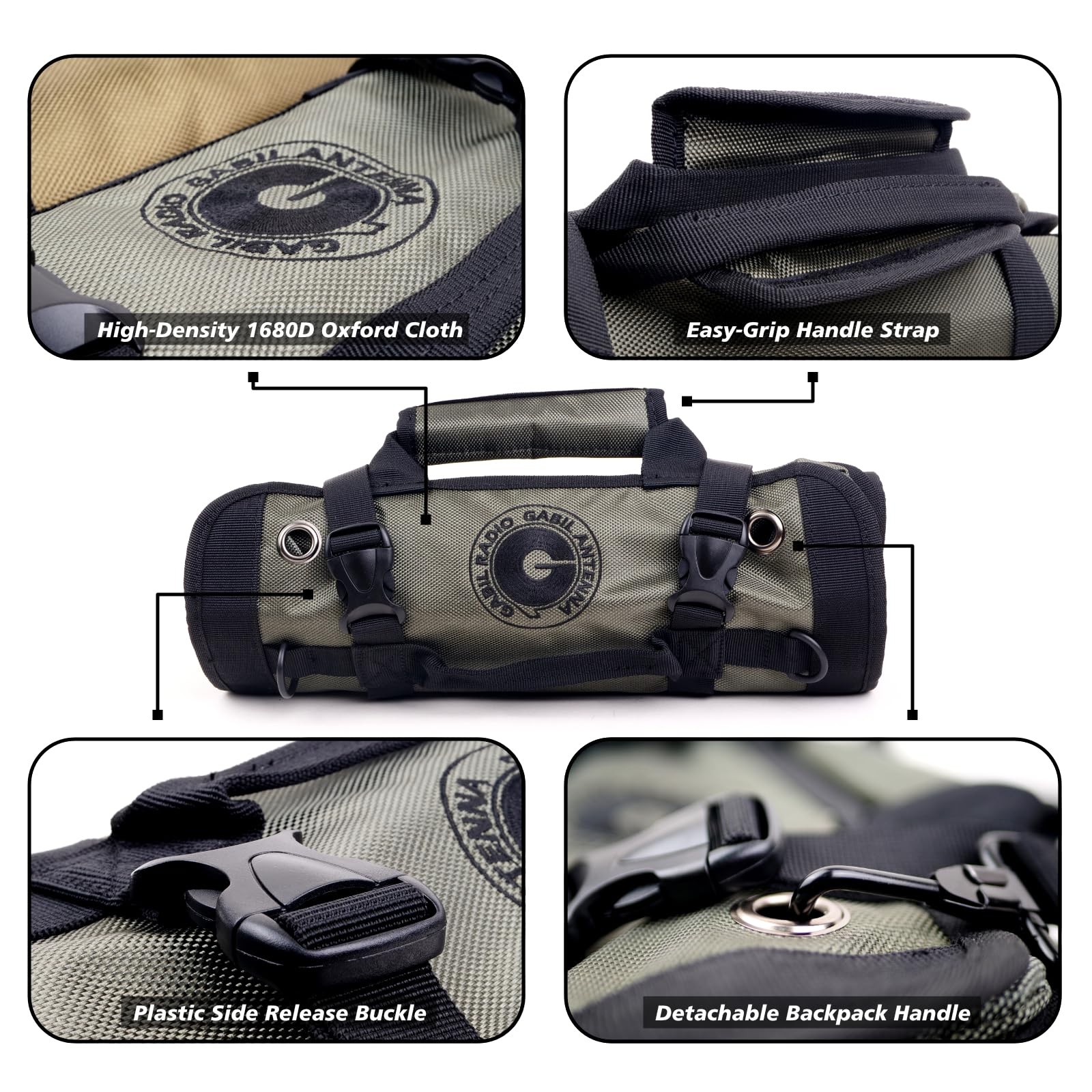 Gabil GR-ARB01 Antenna Roll Bag for Ham Radio – Army Green 1680D Organizer