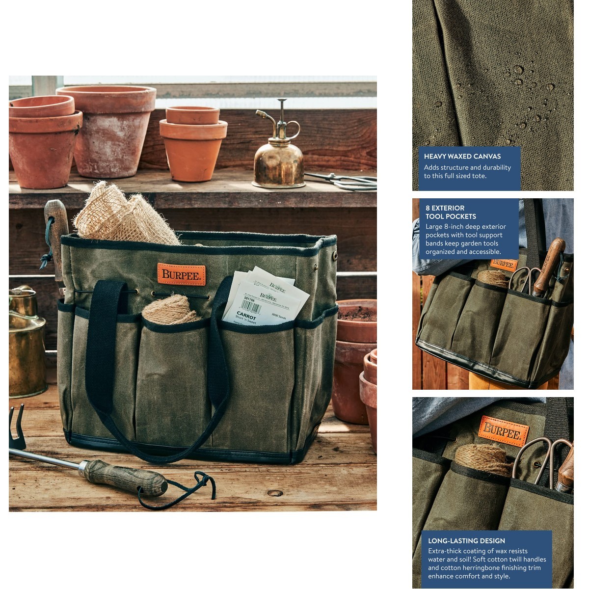 Burpee Waxed Canvas Garden Tool Tote 8 Exterior Pockets 12″ H x 14.5″ W