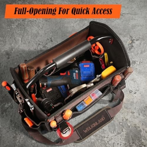 WELKINLAND 16” Hard-Bottom Tool Tote,32-Pocket Electrician Tool Tote Bag | H…