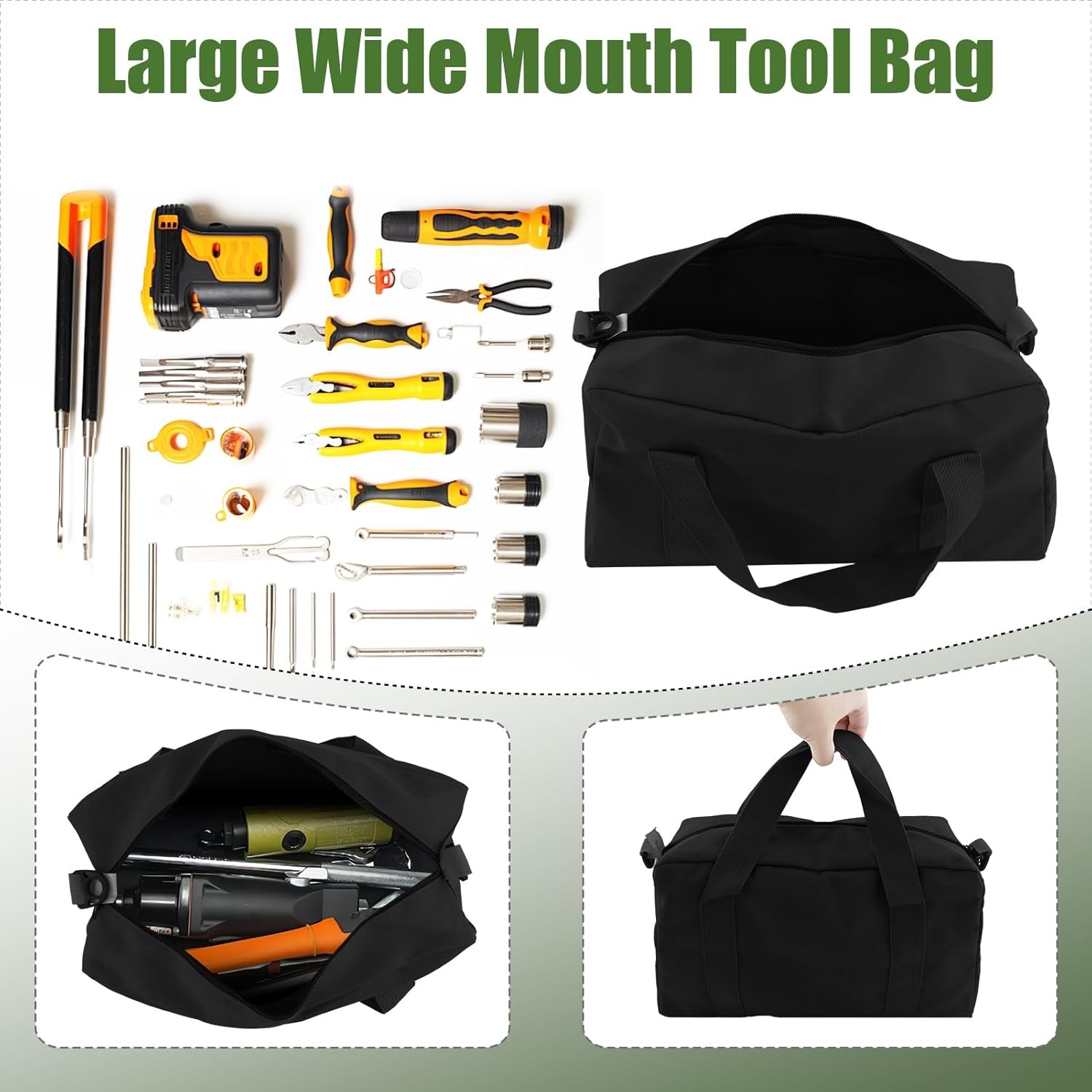 Small Tool Bag,Close Top Wide Mouth Organizer Bag,Large 12 Inch, black