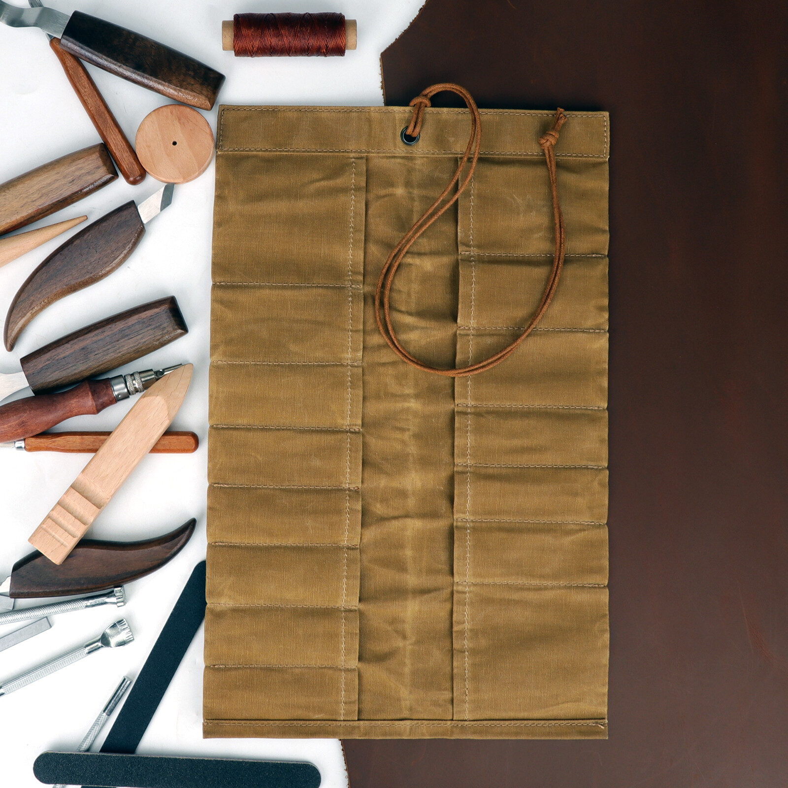 Roll up Canvas Tool Carry Holder Carving Knife Organizer Bag Handy Pouch