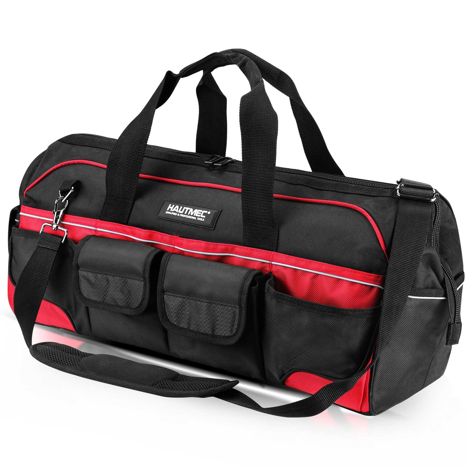 HAUTMEC 24″ Heavy-Duty Large Tool Bag, 1680D x 10″ x 12.4″, Black & Red