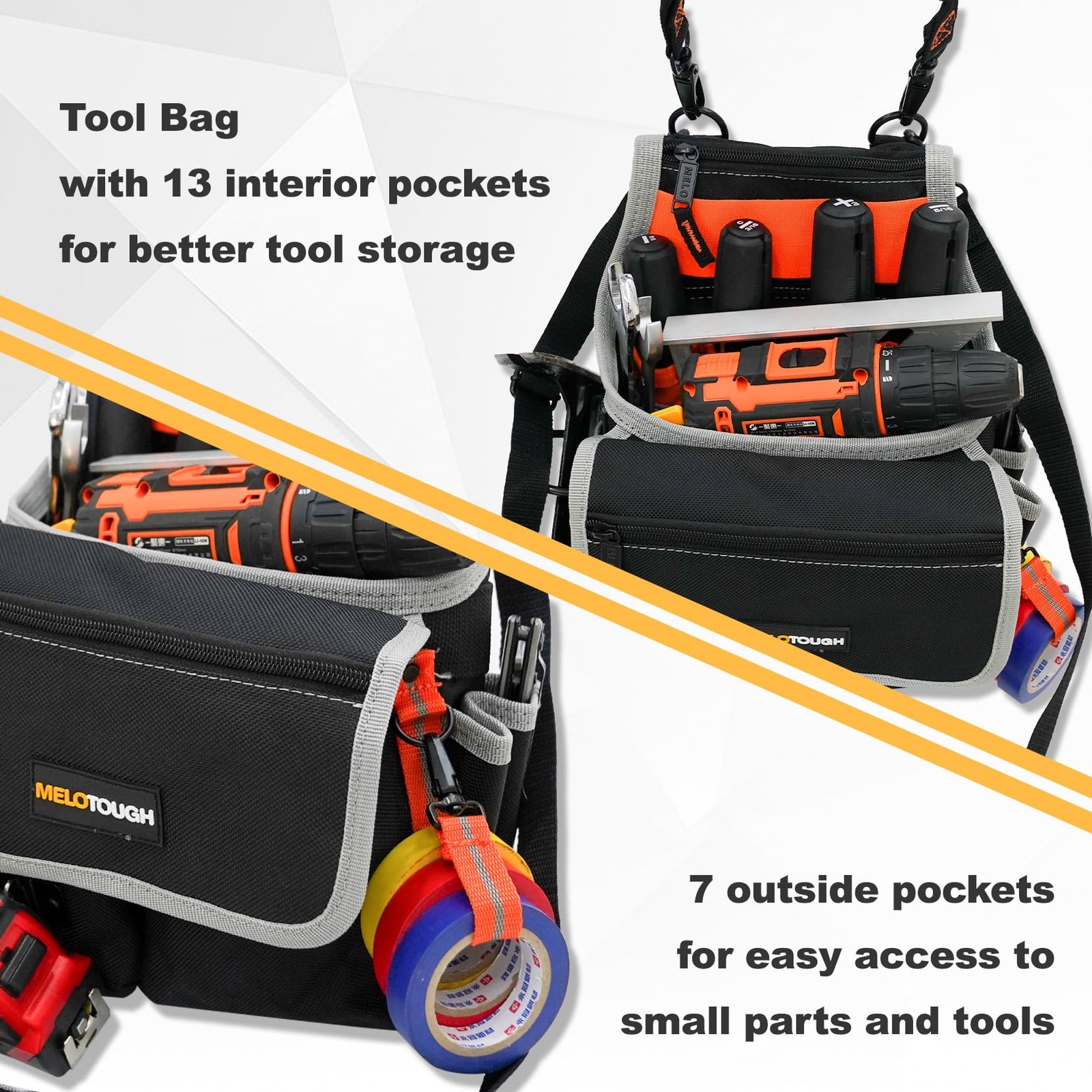 MELOTOUGH Electrician Tool Pouch Bag with Shoulder Strap 20 One size, BLACK