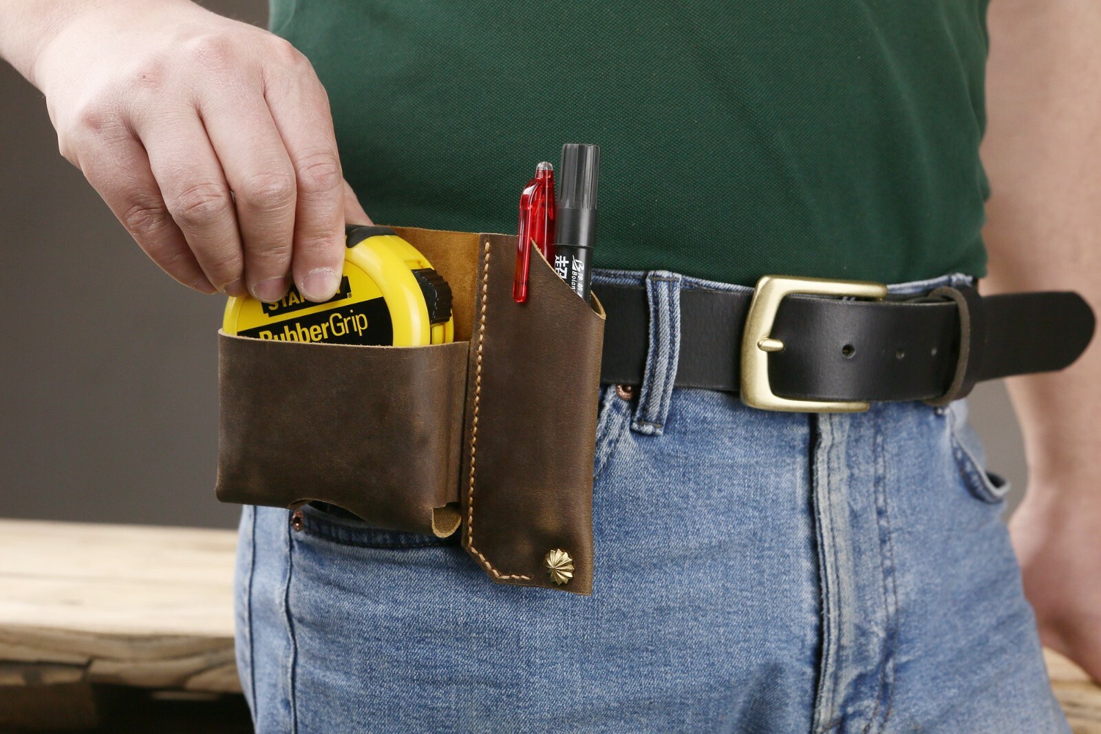 Personalized leather tape measure holder pouch belt loop tape measure holster