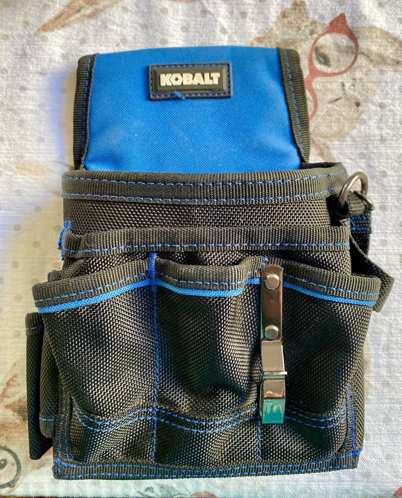 Husky & Kobalt Tool Pouches Set of 3, Multi-Pocket, Metal Clip, Black/Red/Blue