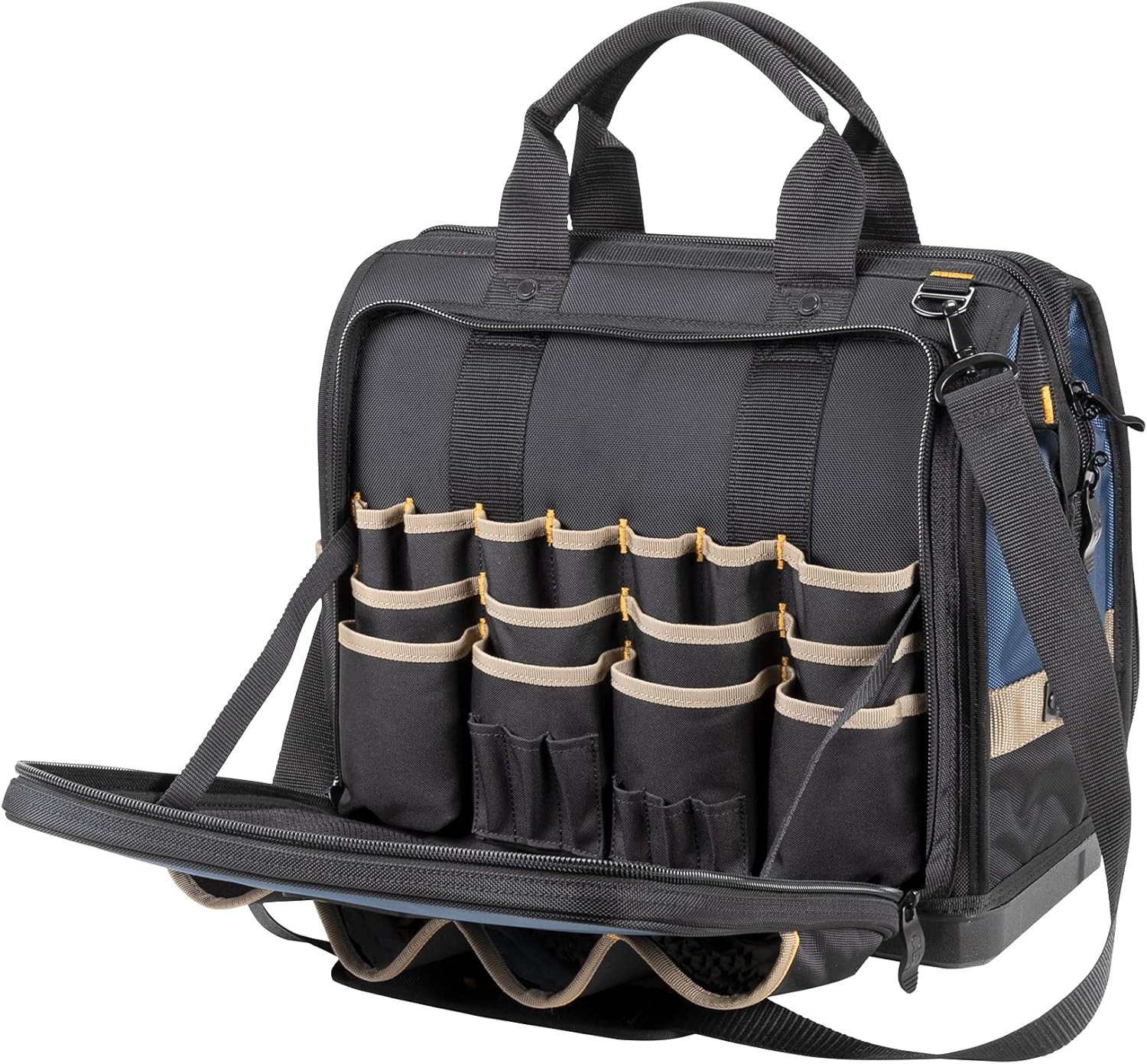 CLC 17″ Multi-Compartment Tool Bag with Molded Base – Black/Blue