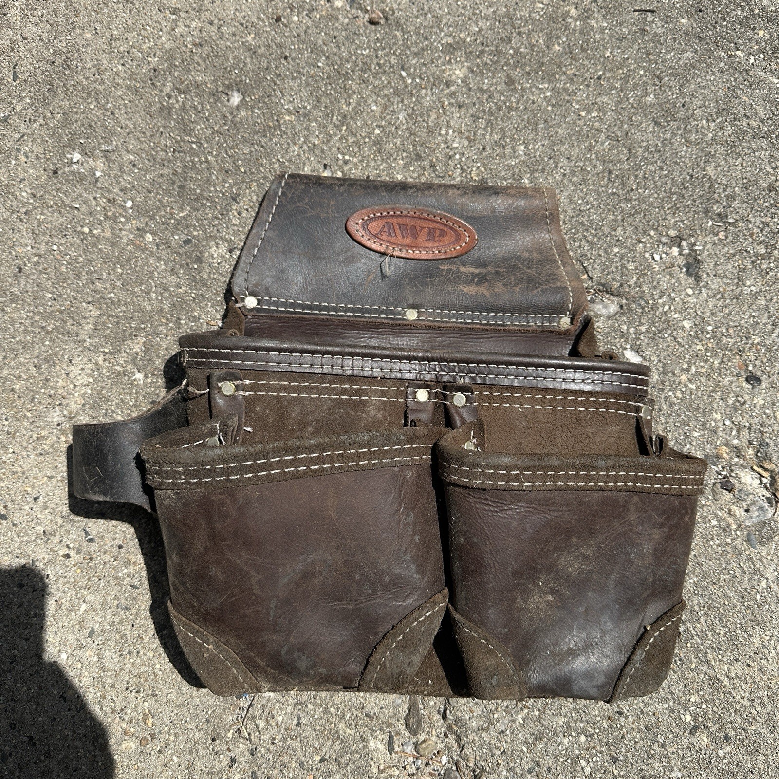 AWP American Work Products Leather Tool Pouch Rig Carpenter Utility Bag Brown⁠