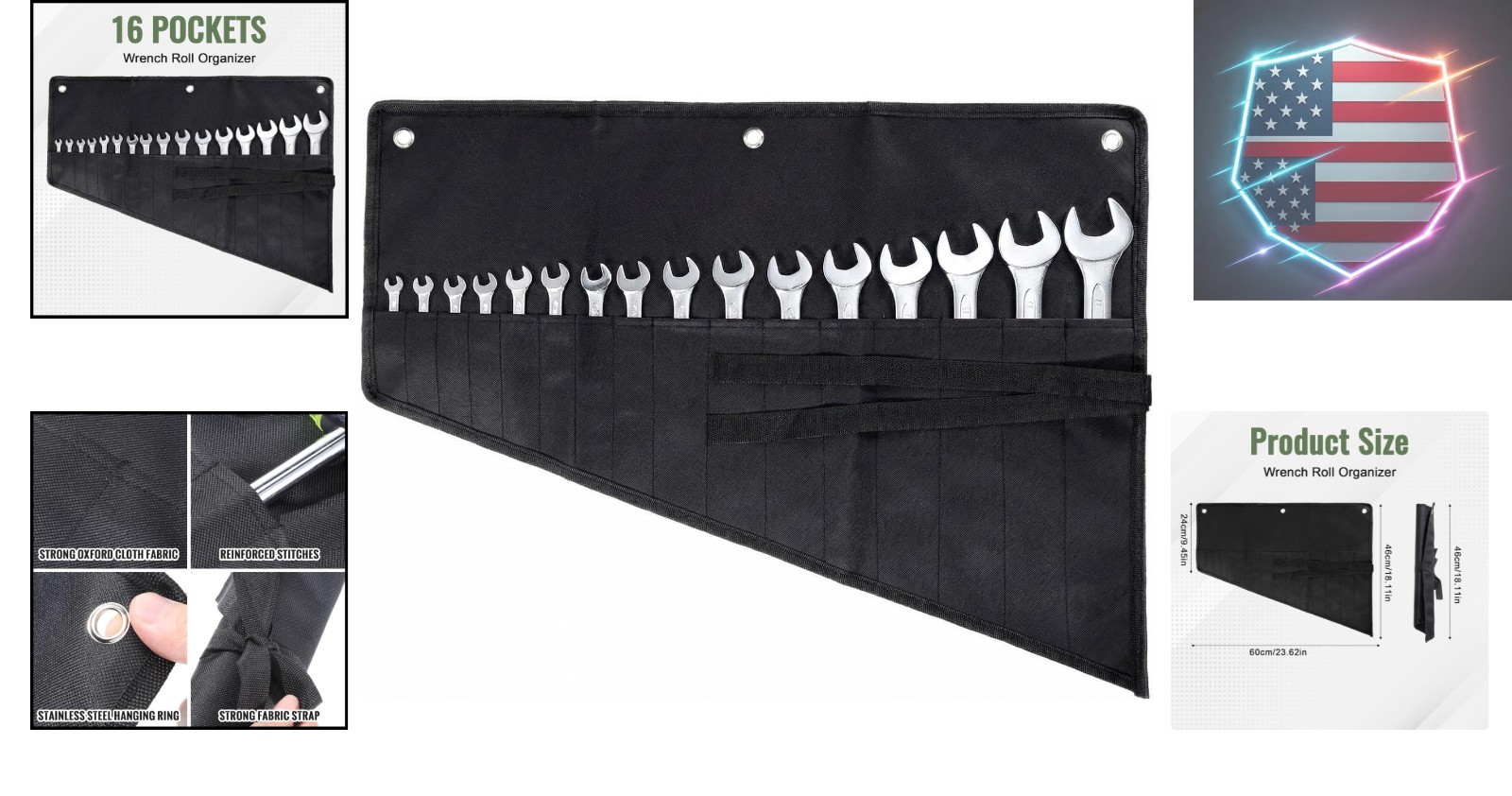 16 Pockets Wrench Roll Up Organizer, Tool Roll Pouch, Wrenchds Roll-Up Pouch,…