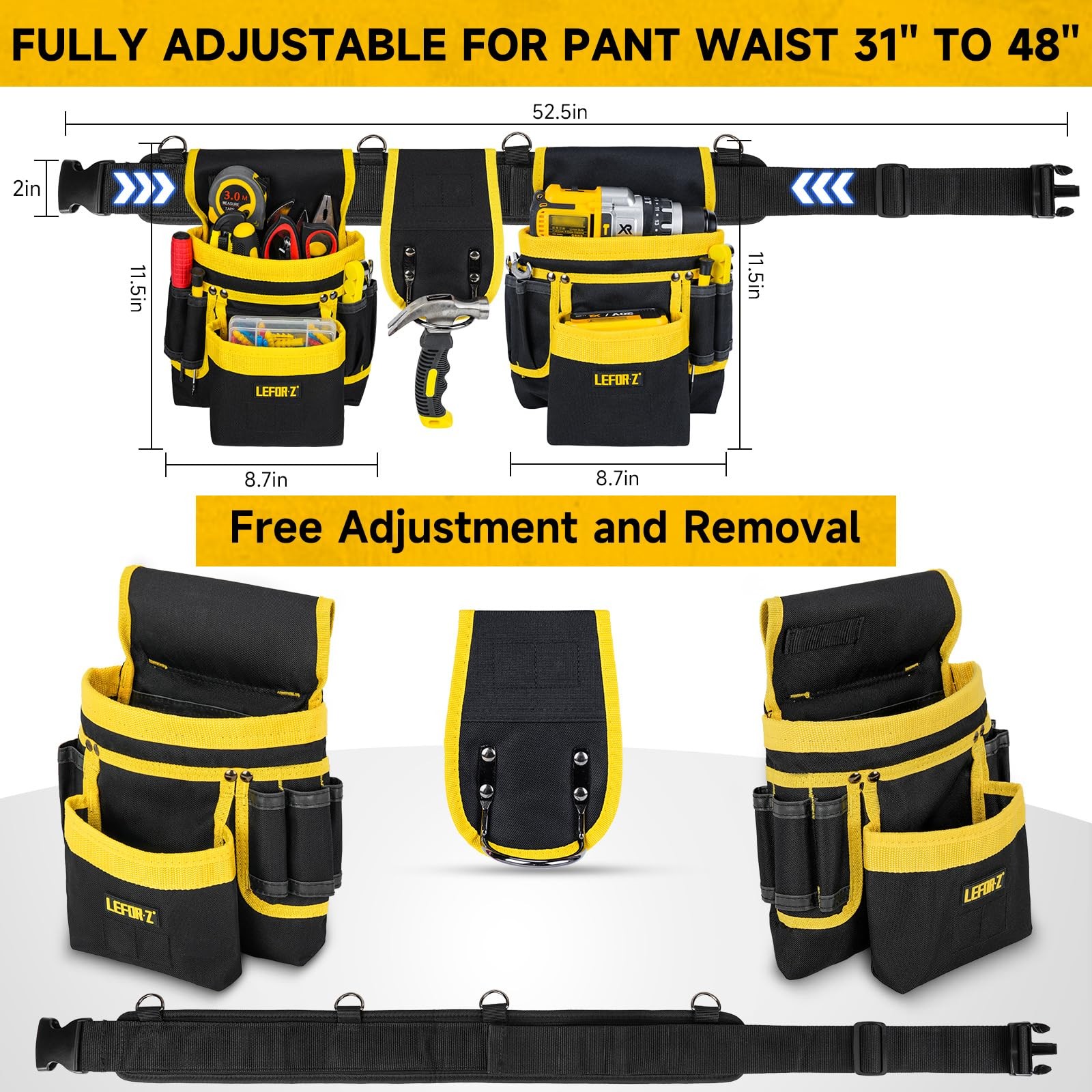 Tool Belt,Magnetic 27 Pockets with Magnet Pouch, Yellow & Black