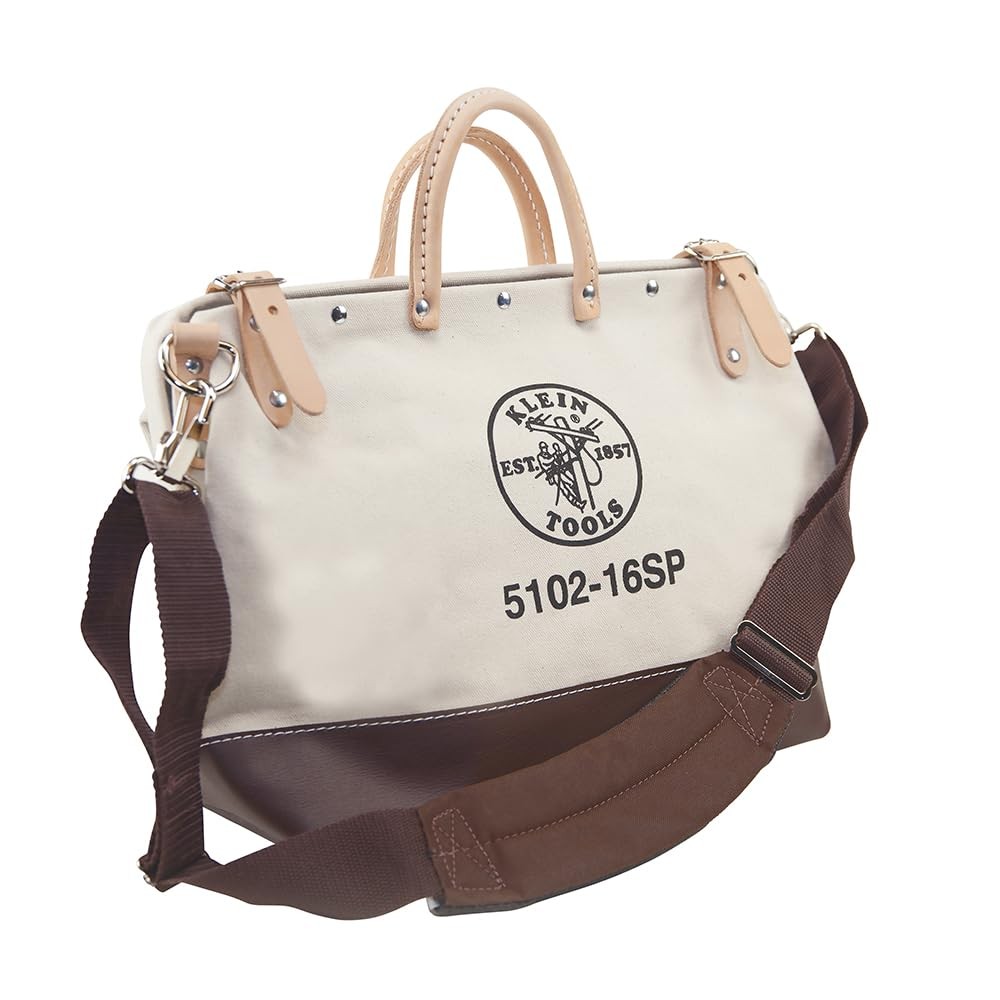 Klein Tools 5102-16SP Deluxe Canvas Tool Bag Made of Natural Canvas with 13 Inte