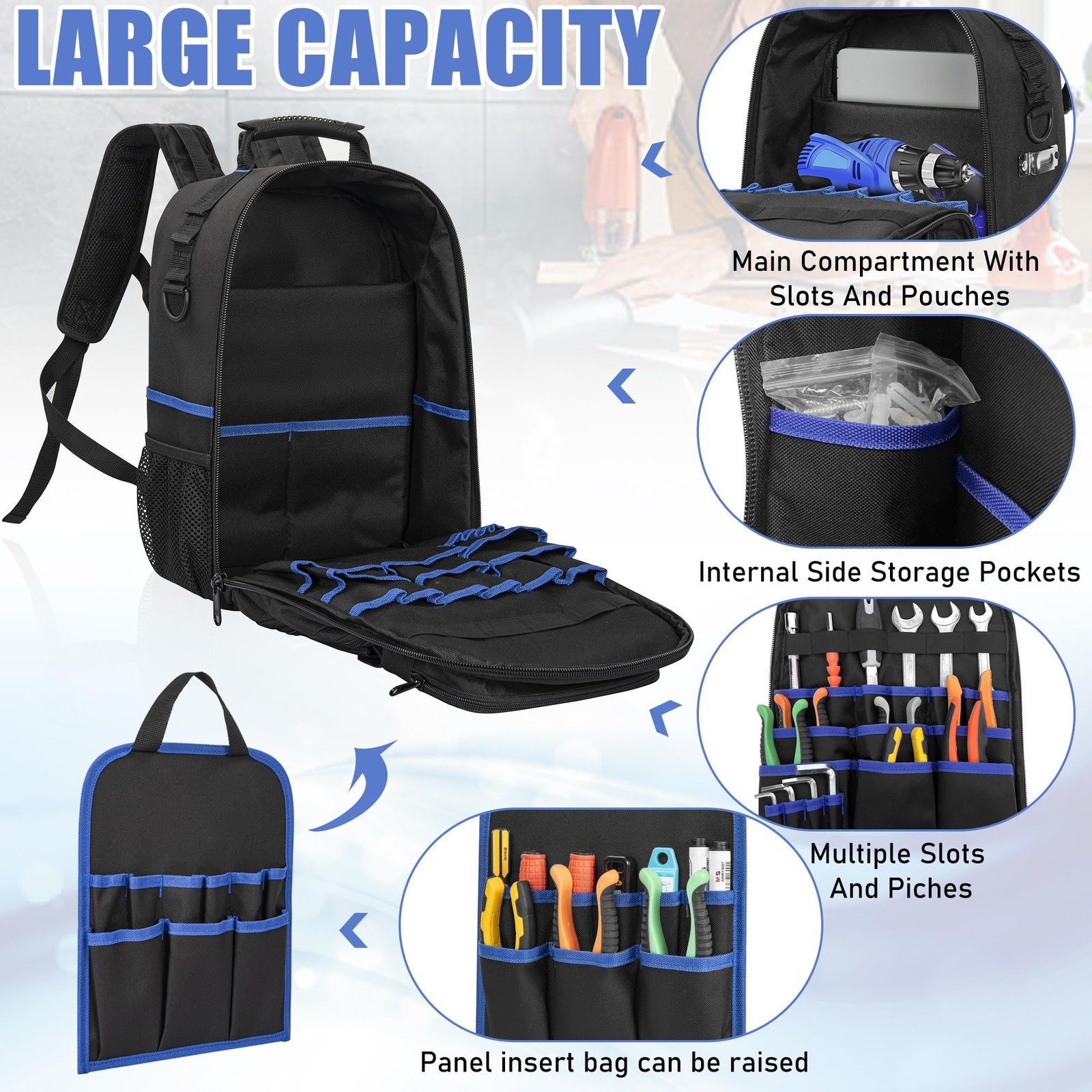 LASUK Tool Backpack for Men with Removable Tool Organizer