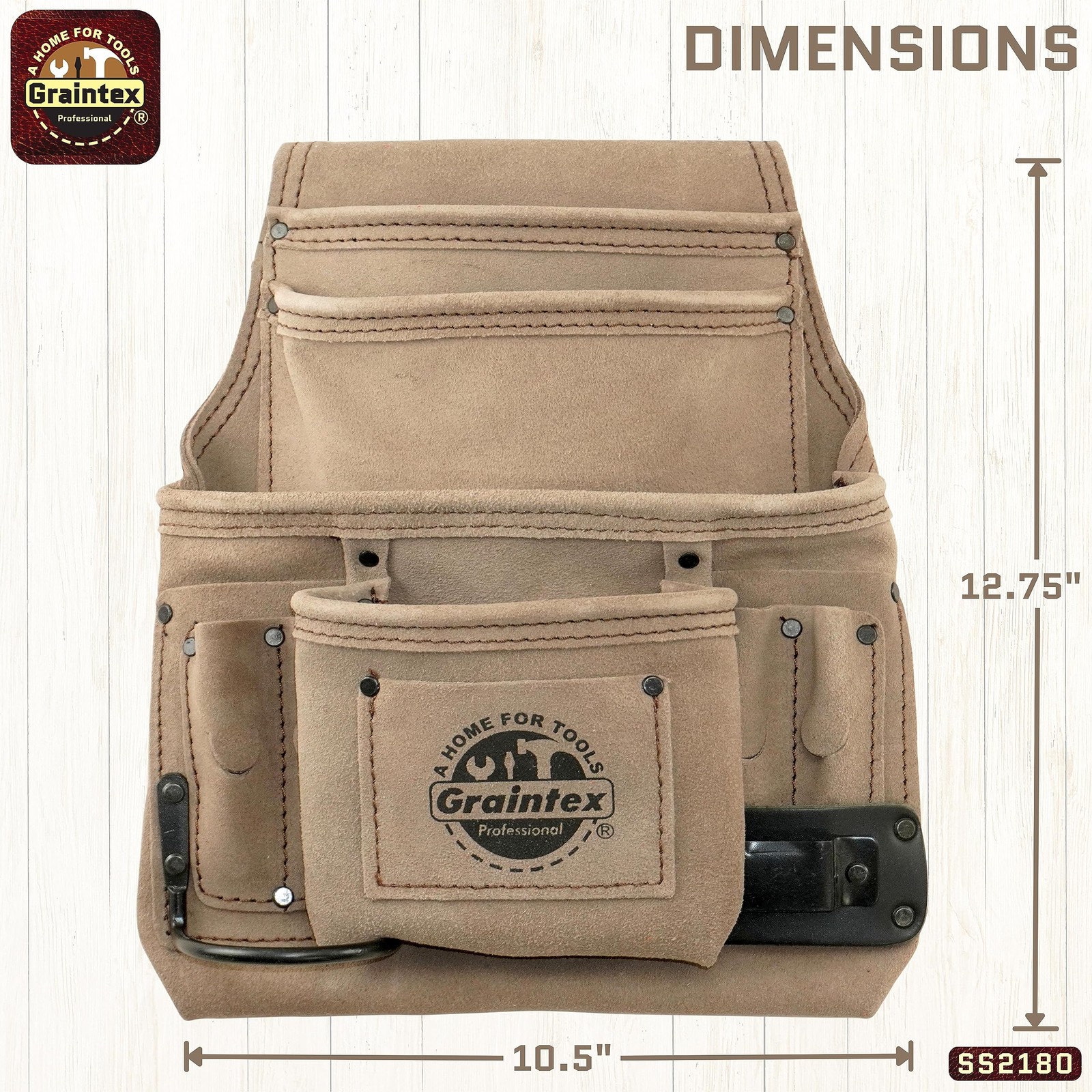 10 Pocket Nail & Tool Pouch, Beige Color Suede Leather Tool Bag, Tool Belt fo…