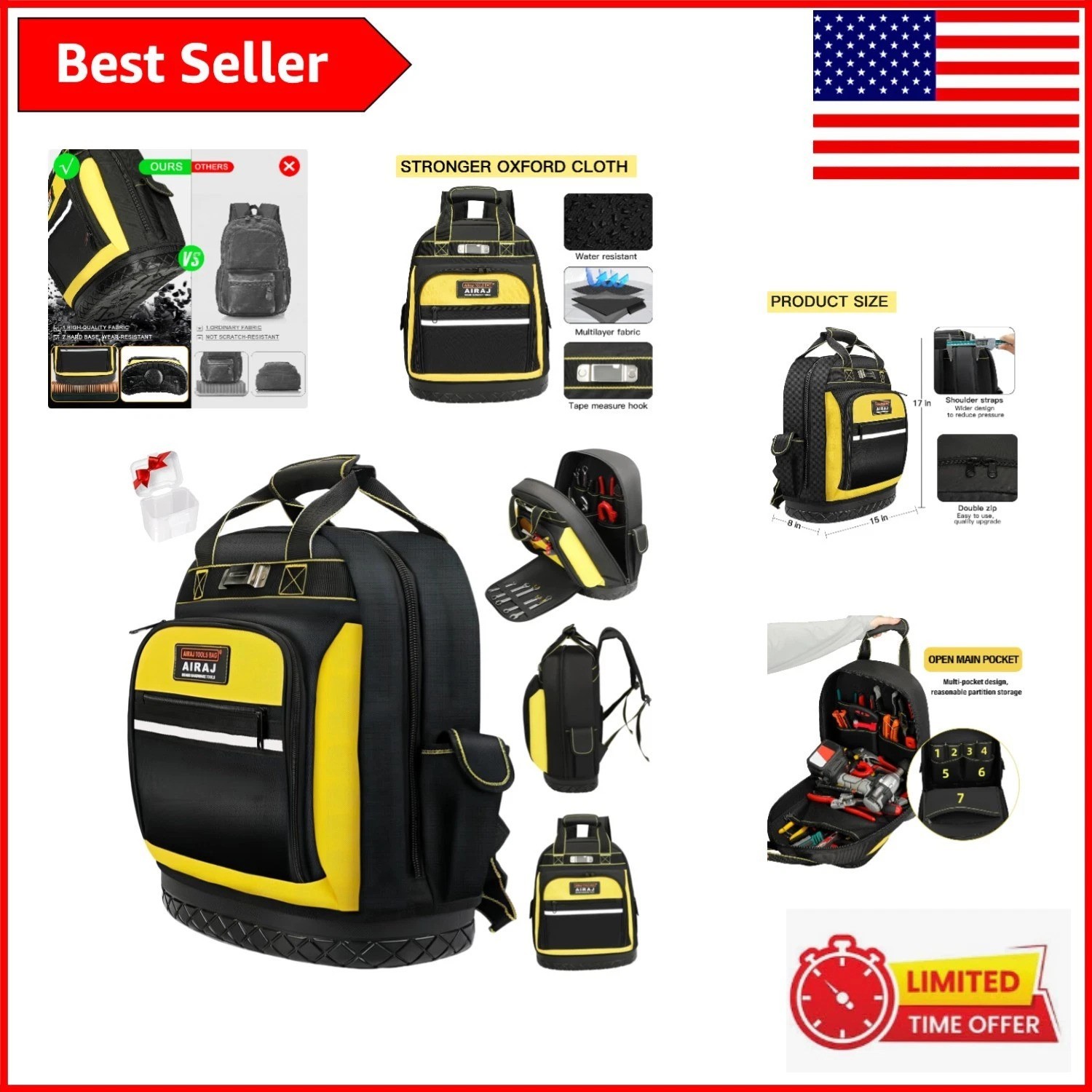 Durable 17″ Tool Backpack with Molded Base – Ultimate Electrician’s Companion