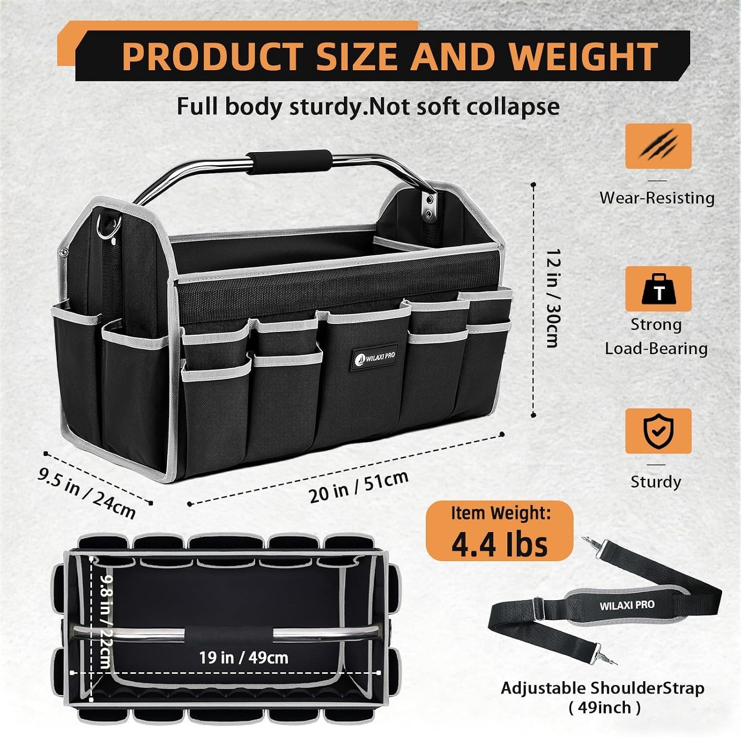 Versatile 20in Heavy Duty Tool Organizer with Adjustable Strap & Padded Handle
