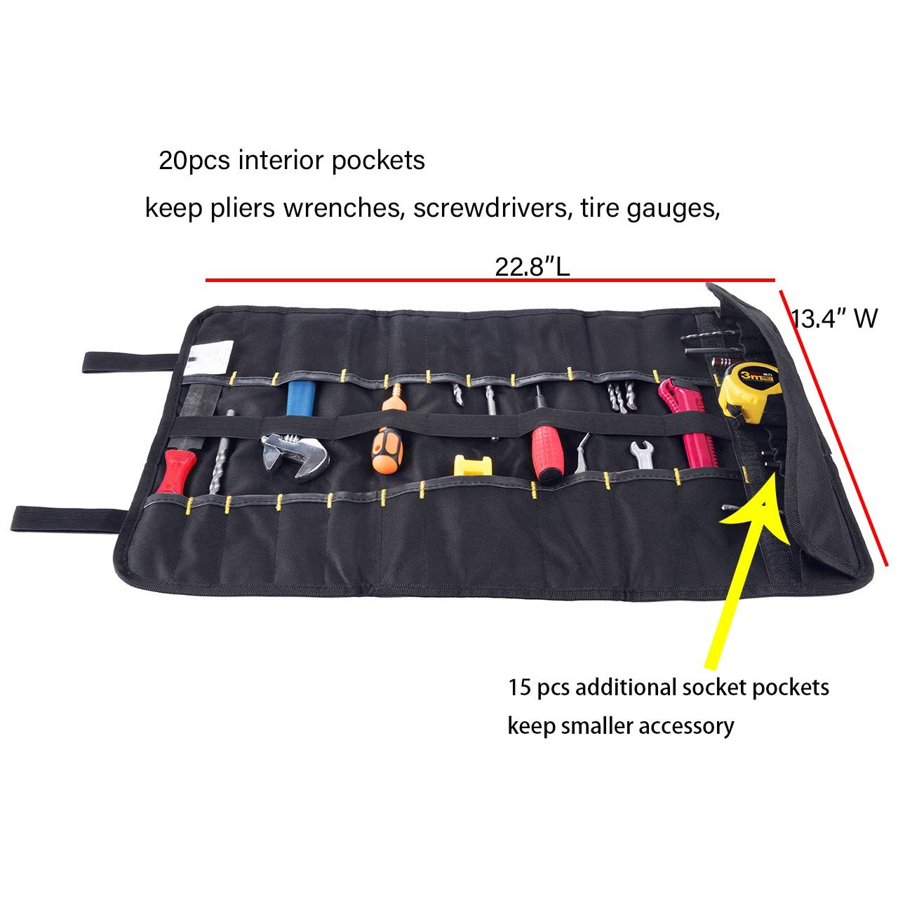 Canvas Tool Roll Up Bag Organizer with Pouches for One Size, 1pc Blue
