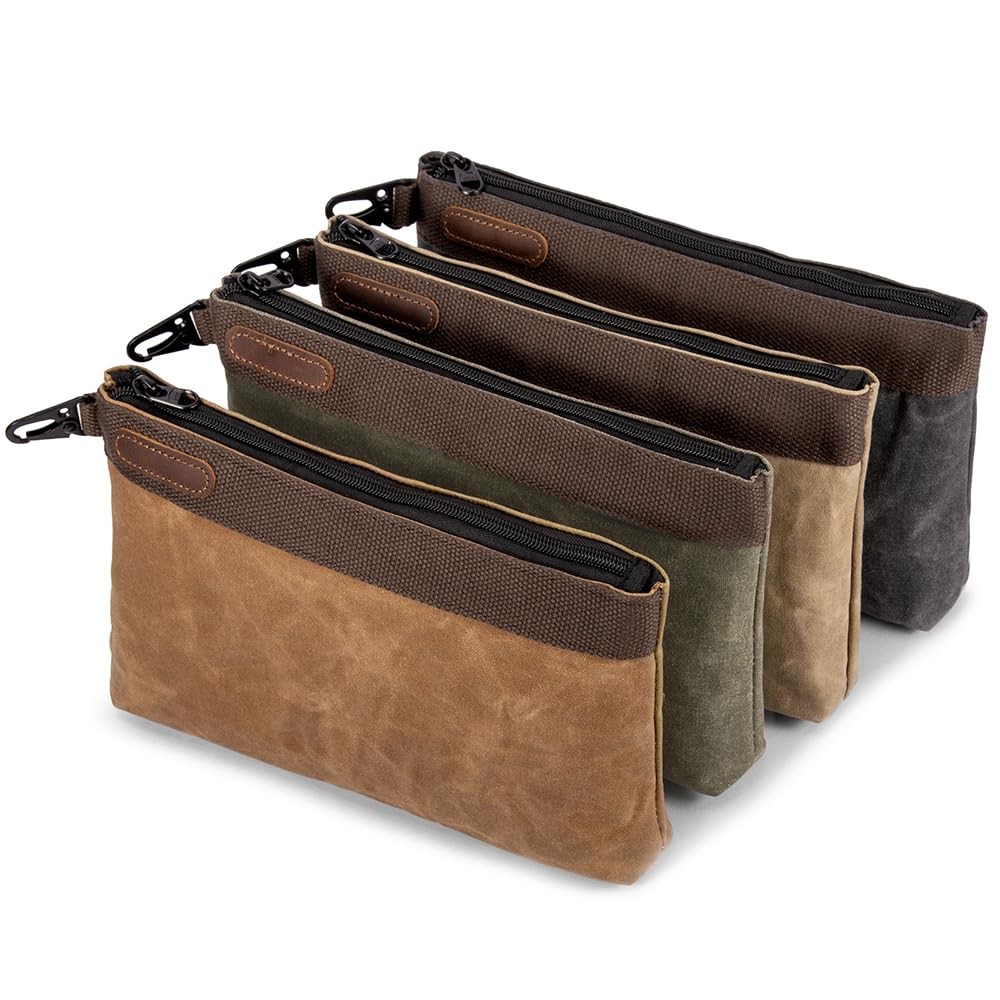 Hamks Waxed Canvas Tool Pouches 4 Pack – 11-Inch Heavy-Duty Zipper Tool Bags Set