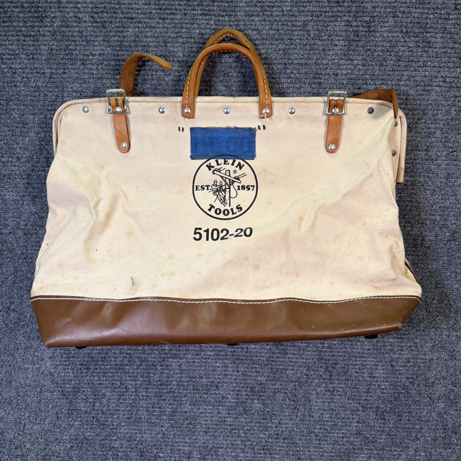Vintage Klein Tools Bag 5102-20 Heavy Canvas Leather Lineman Storage Tote USA