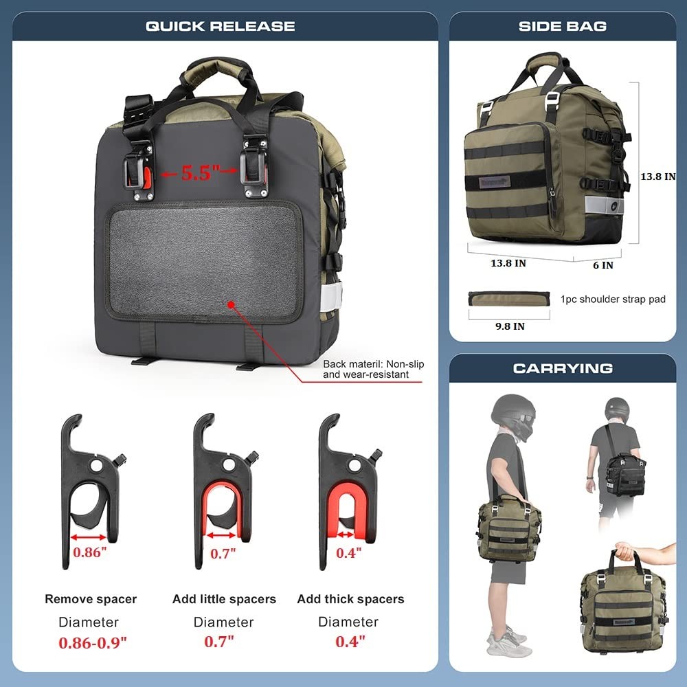 Motorcycle Saddlebag Waterproof Motor Luggage Pack Quick Release Motorbike Si…