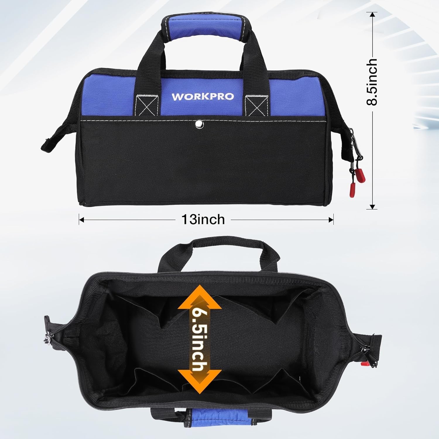 13-Inch Wide Mouth Tool Tote Bag in Durable Polyester for Effortless Storage
