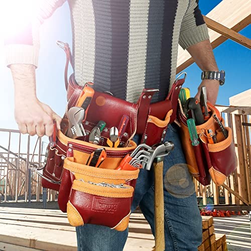 Grain Leather Tool Belt | Tool Rig Set | Tool Pouch | Drywall | Maroon