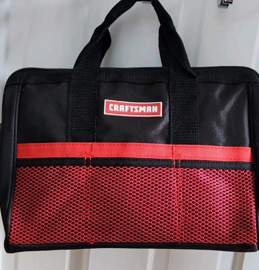 New! Craftsman Wide Mouth 13″ Tool Bag with 6 Pockets Black & Red
