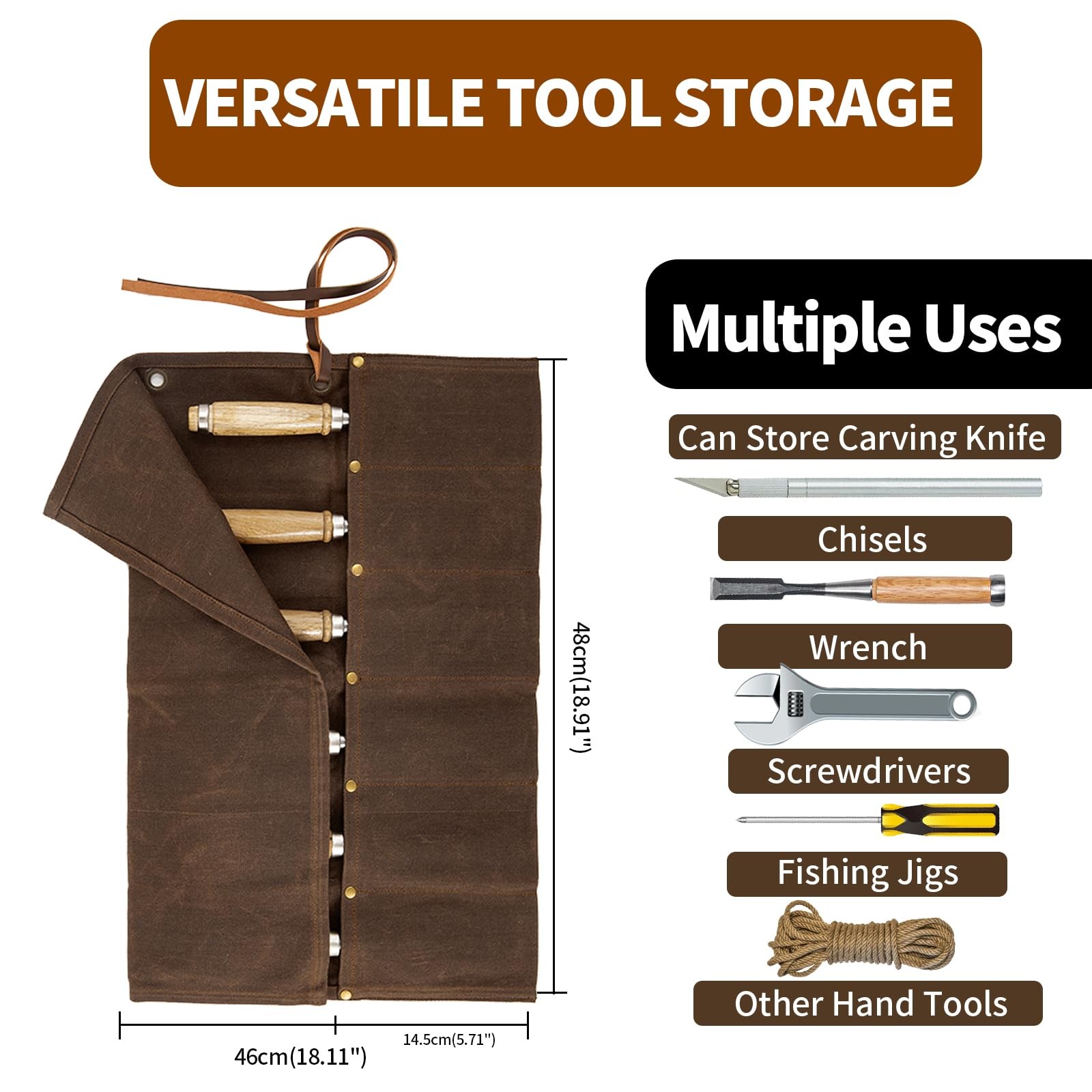 Chisel Roll,6 Pockets Roll Up Tool Pouch,Waxed Canvas Small Tool Roll Organiz…