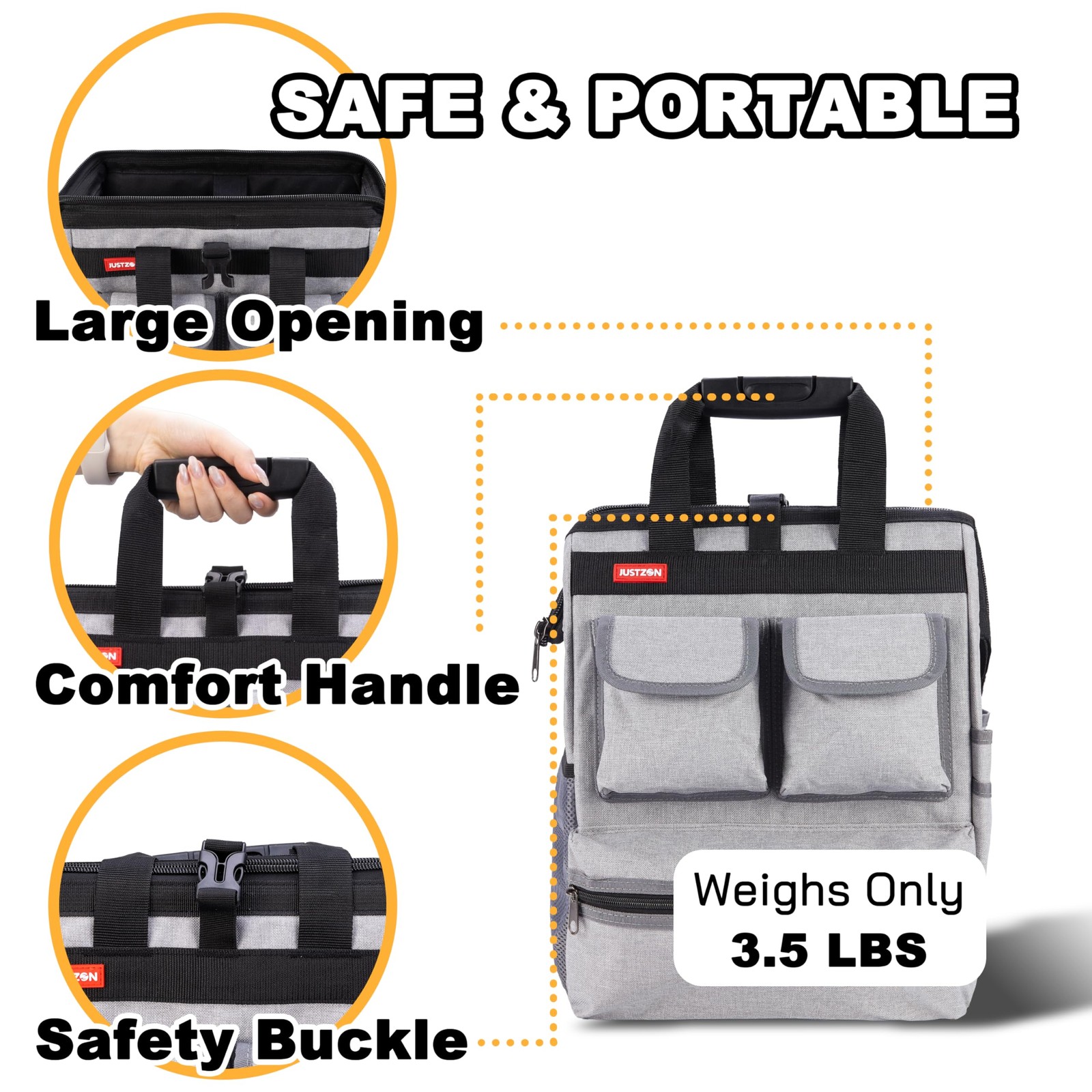 Justzon Backpack Tool Bag Padded Back Support Heavy Duty Tool Kit Carrier