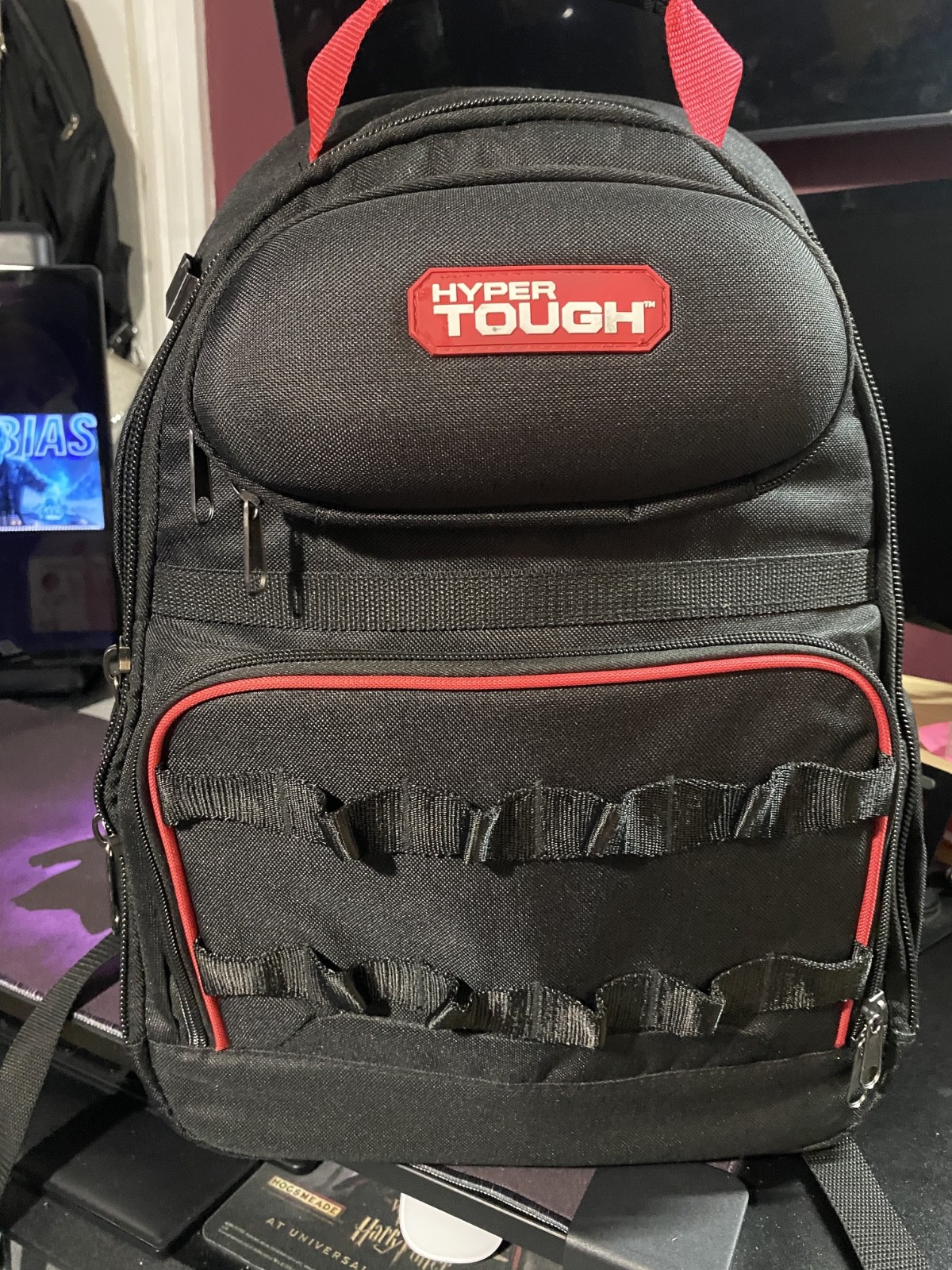 Hyper Tough Tool Backpack Black/Red Adjustable Multiple Pockets With Handle
