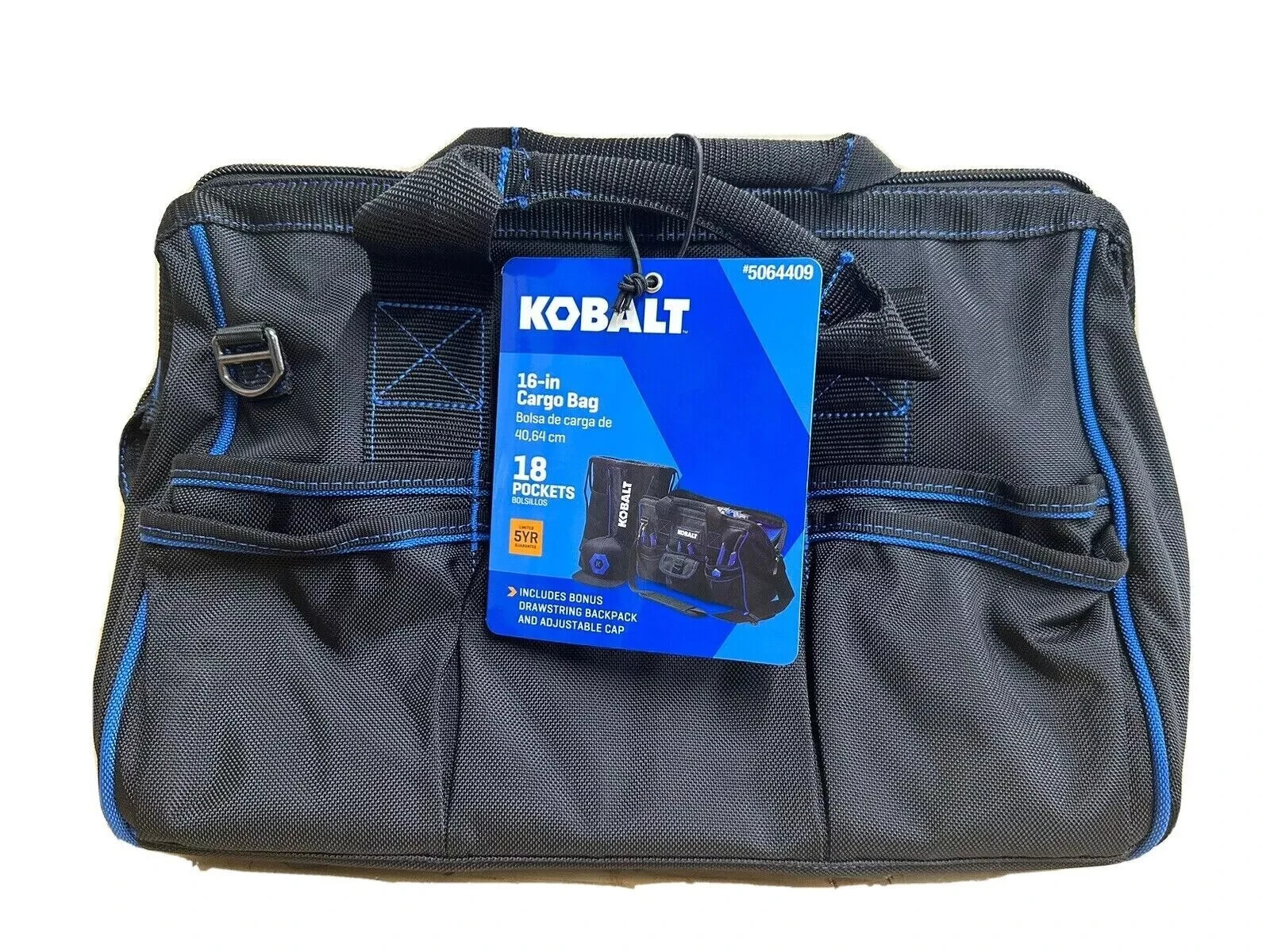 NEW – Kobalt 16” Cargo/Tool Bag W/ Drawstring Backpack & Adjustable Cap
