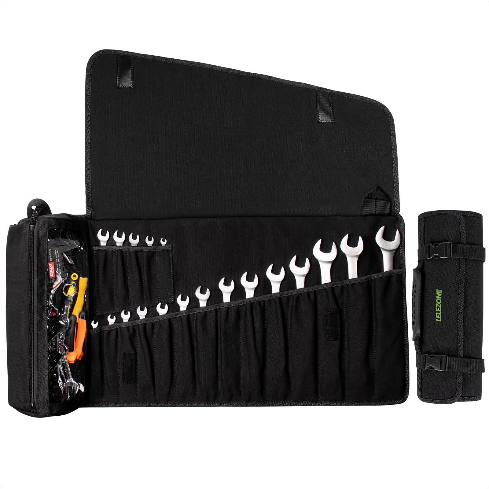 LELEZONE Wrench Roll Up Pouch, 19+1 Pockets Utility Roll, Portable Tool Organ…