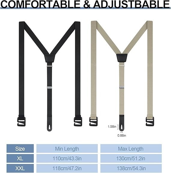 Eurzom 2 Pcs Hidden Suspenders for Men Under Shirt X-Large, Black, Beige