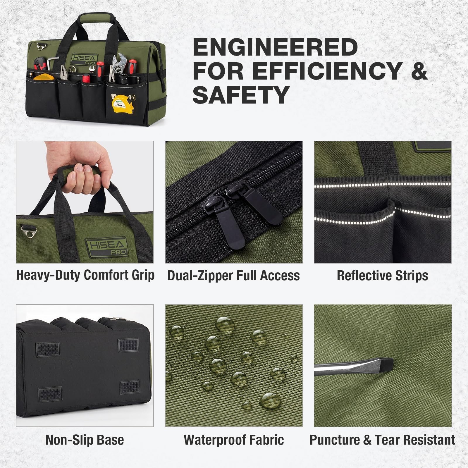 Heavy Duty Tool Bag 20 Pockets, 16-Inch Waterproof Organizer, Large Storage, Adj