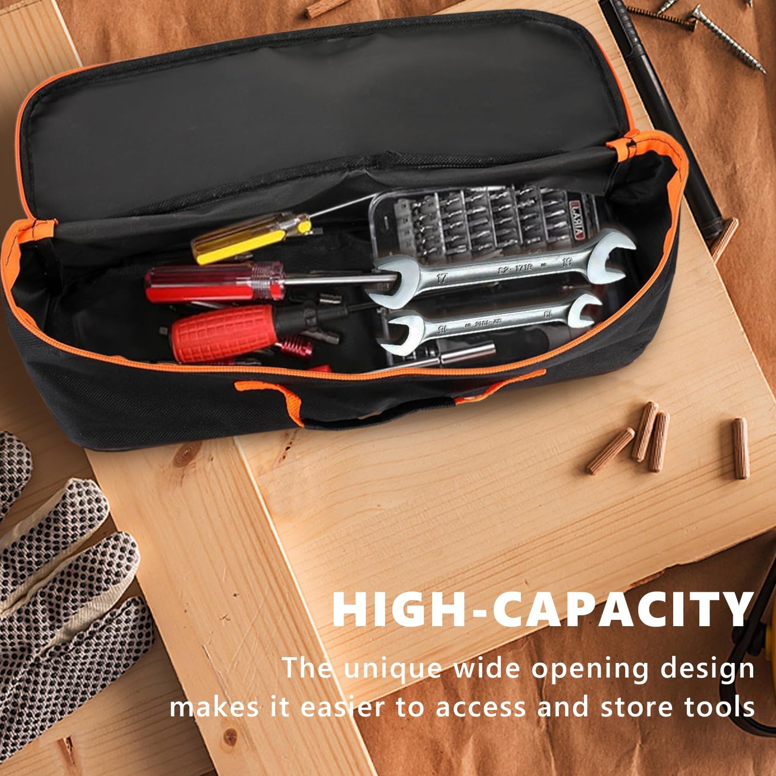 3 Pack Tool Bag with Zipper, Utility Wide Mouth Waterproof Oxford Tool Pouch,…