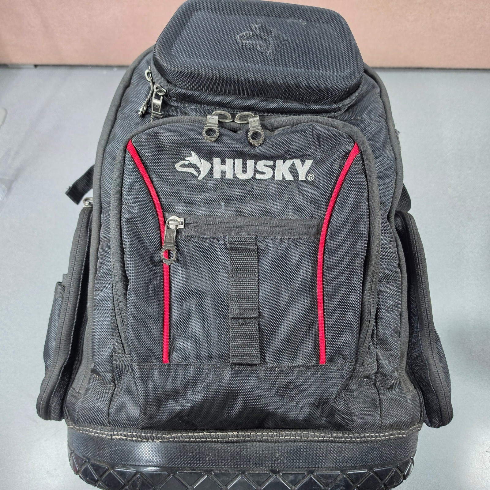 Husky Tool Backpack Black Good 1680D Polyester Molded Base Organizer