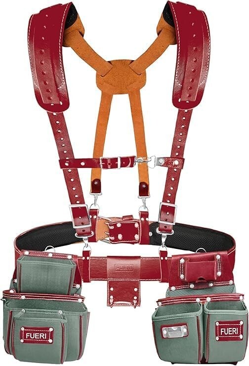 FUERI Tool Belt with Suspender Heavy Duty Nylon Leather Bags Pouches Holder Belt