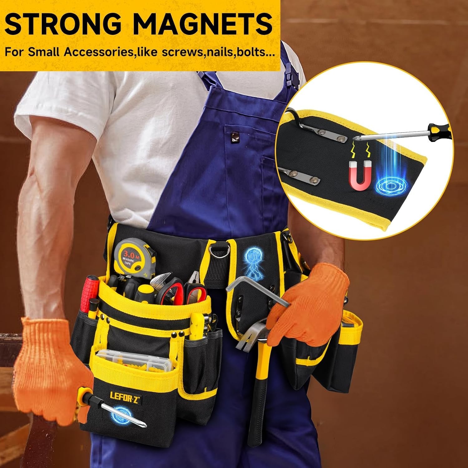 Tool Belt with 4 D-Rings,27-Pockets Tool Belts for Men,Construction | Heavy Duty